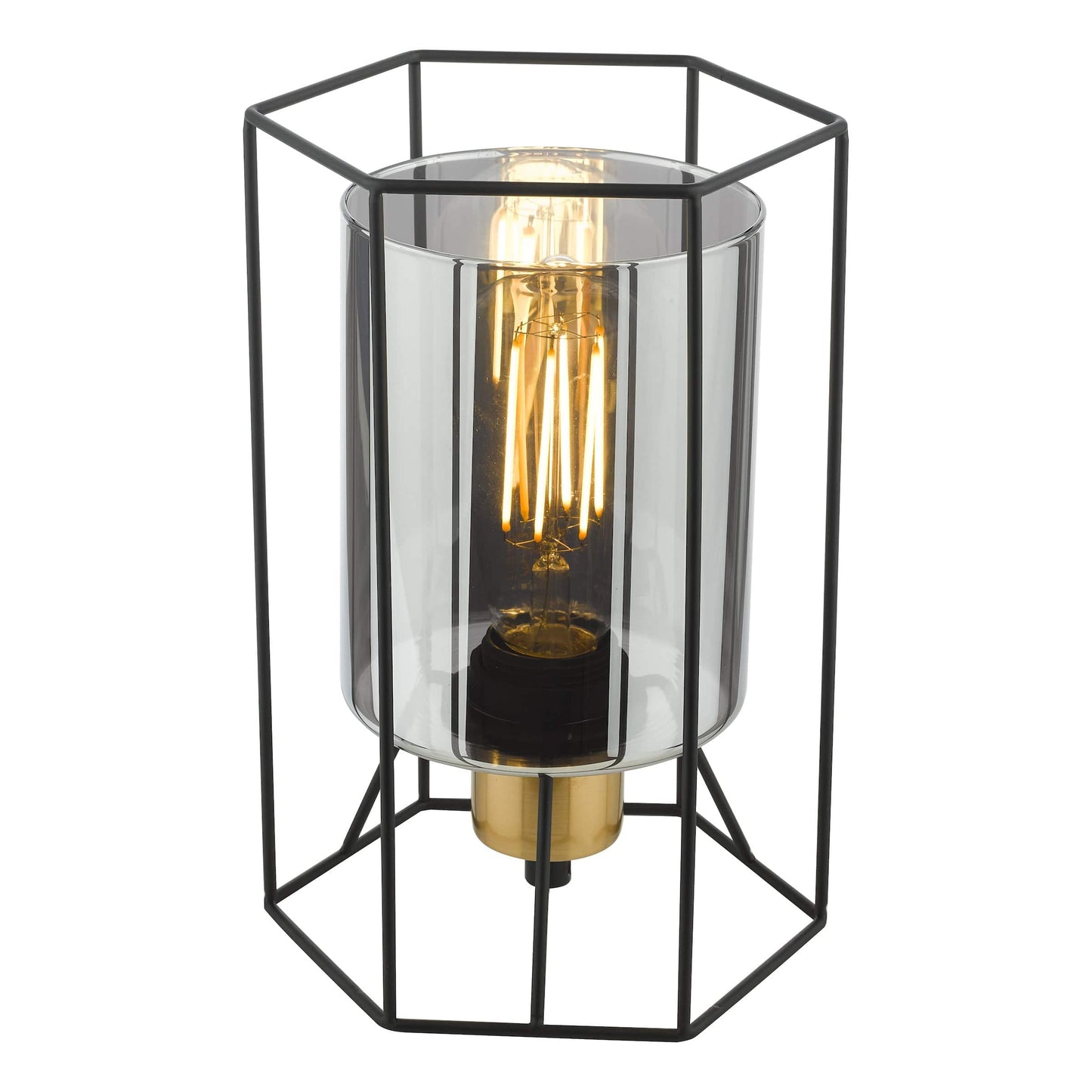 dar lighting Tatum Table Lamp Matt Black and Smoked Glass TAT4222