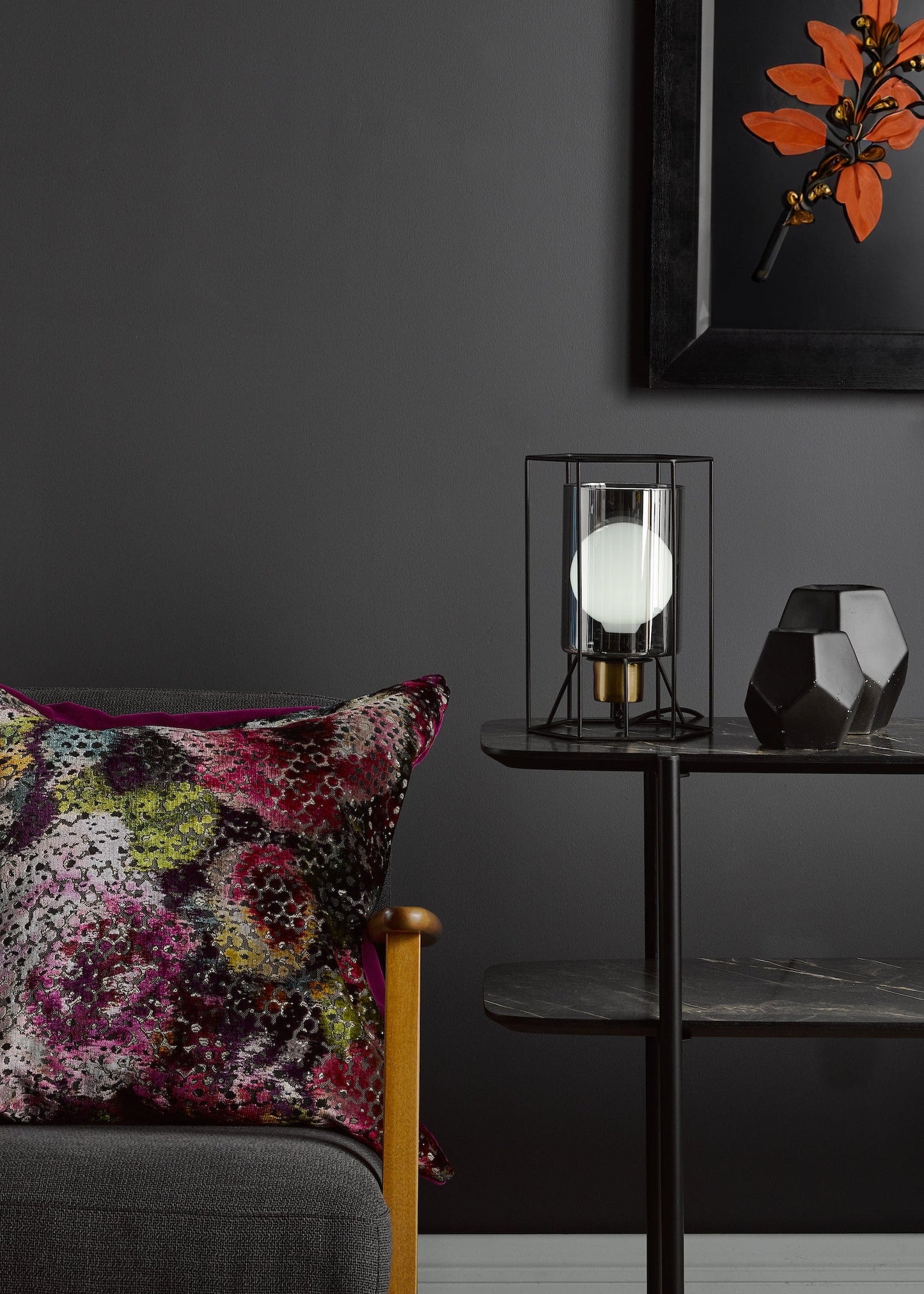 dar lighting Tatum Table Lamp Matt Black and Smoked Glass TAT4222
