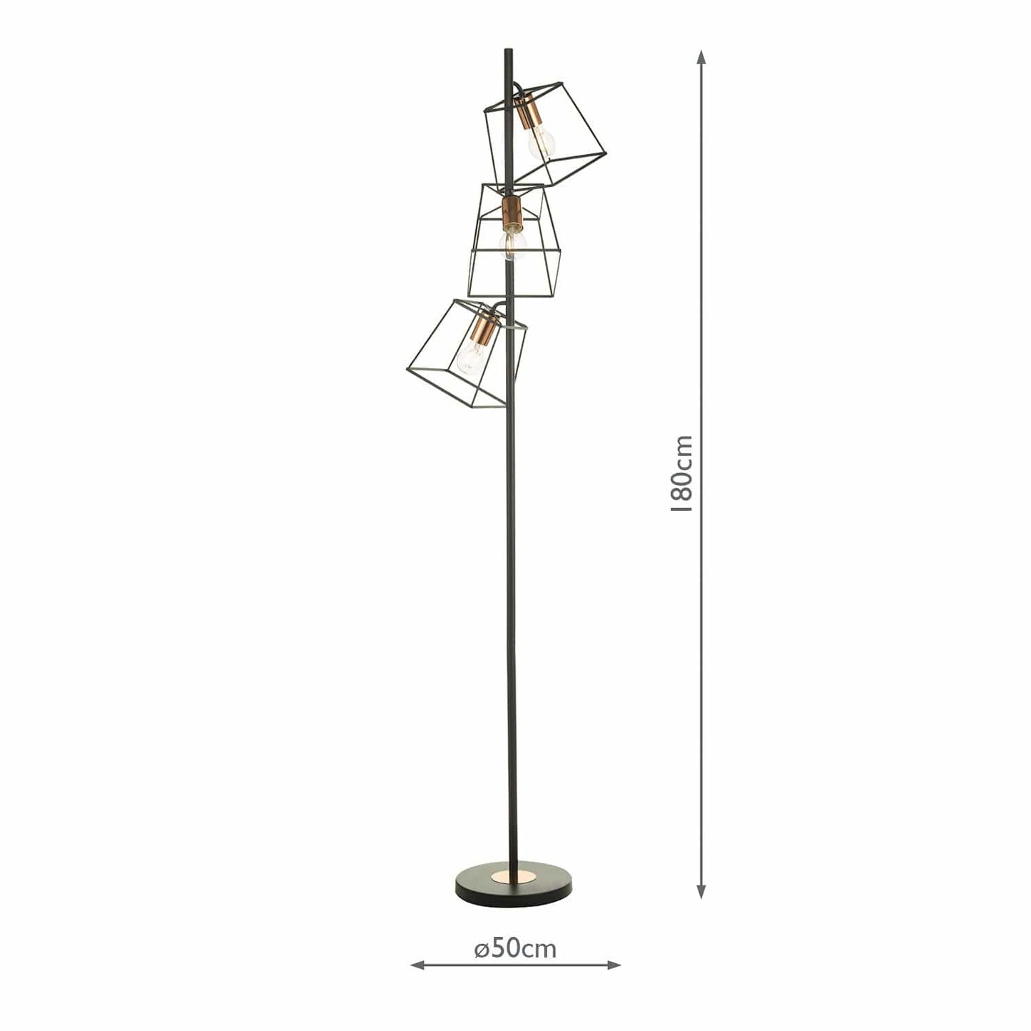 dar lighting Tower 3 Light Floor Lamp Matt Black Copper TOW4922