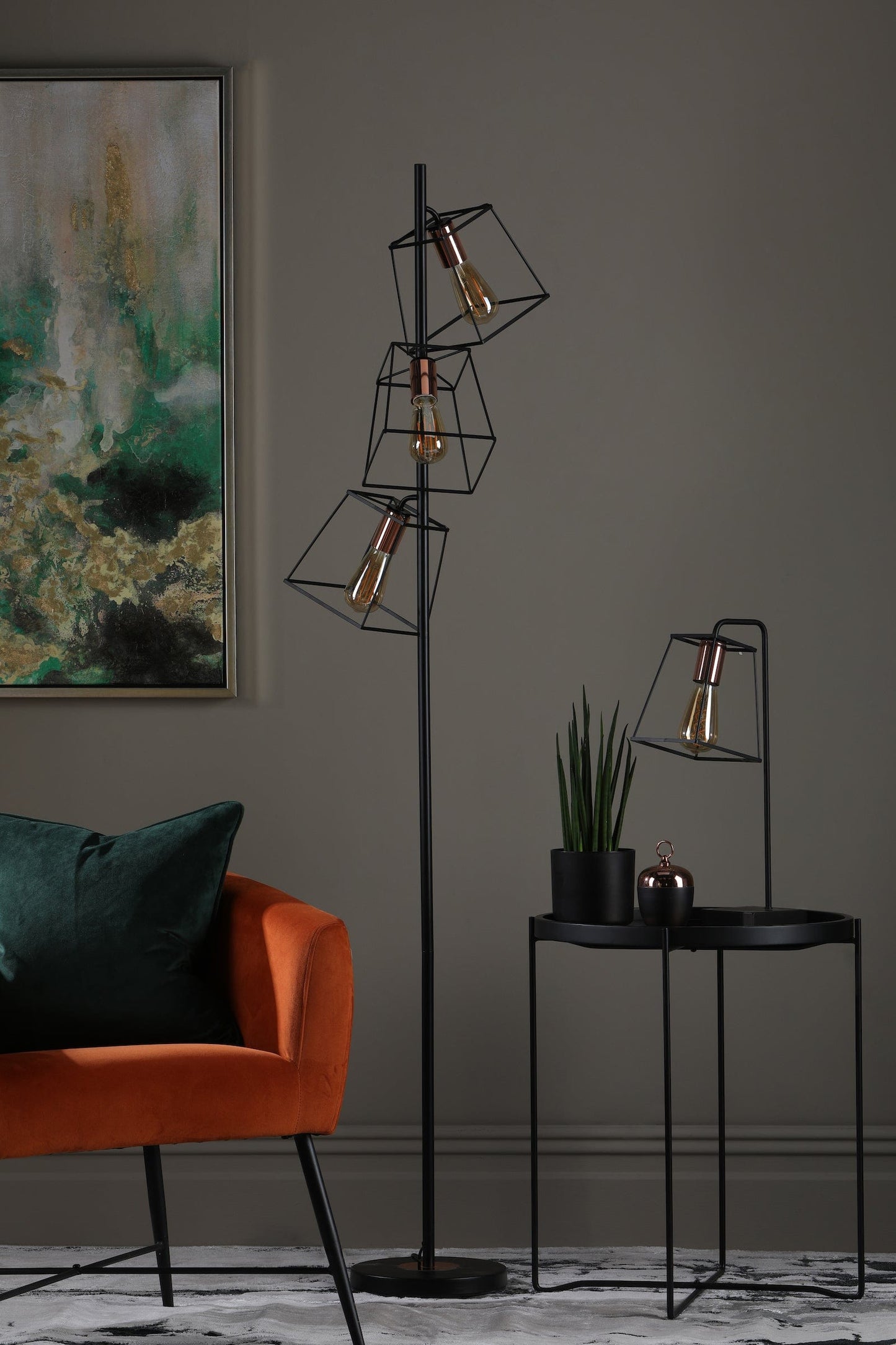 dar lighting Tower 3 Light Floor Lamp Matt Black Copper TOW4922