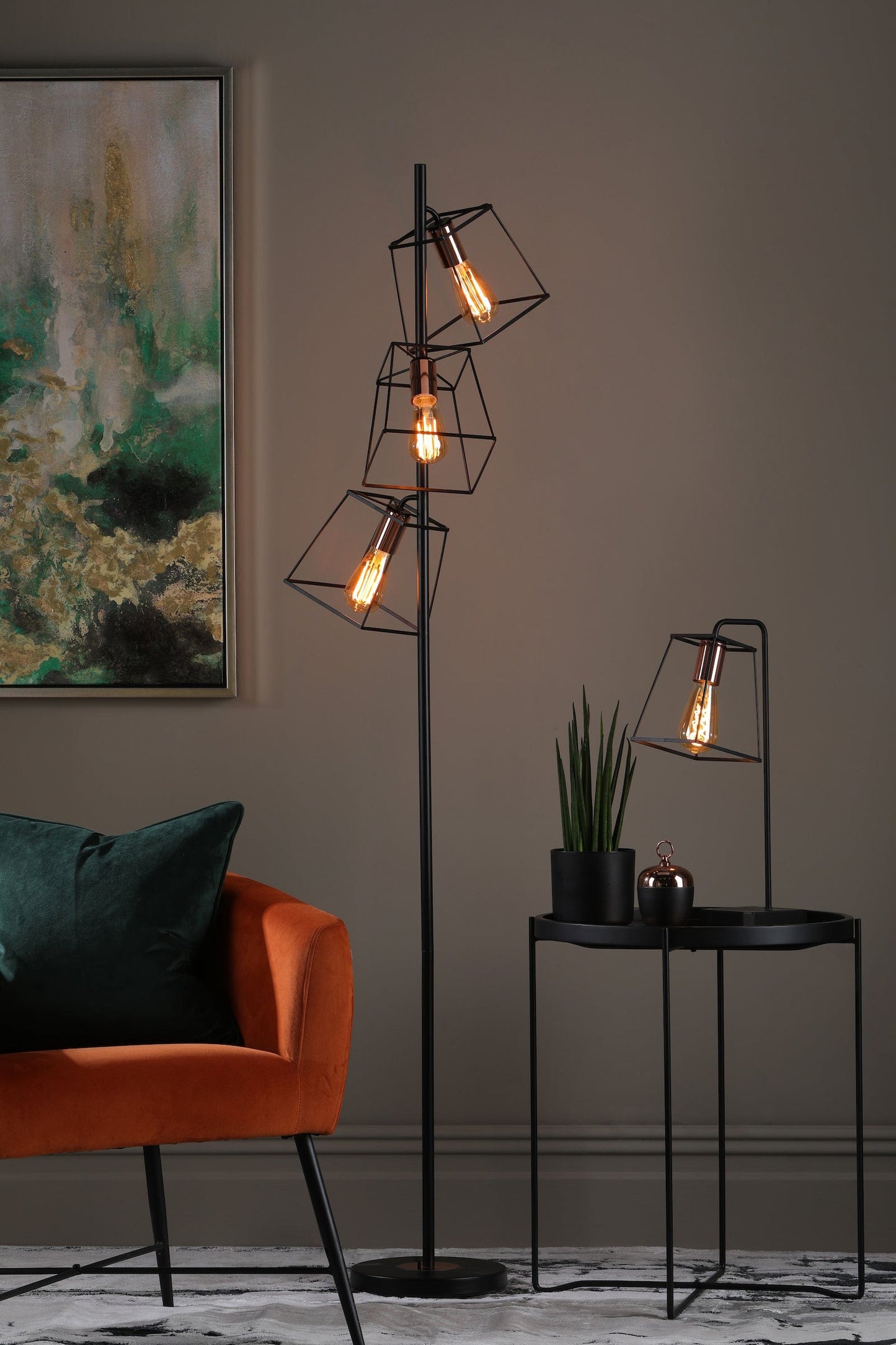 dar lighting Tower 3 Light Floor Lamp Matt Black Copper TOW4922