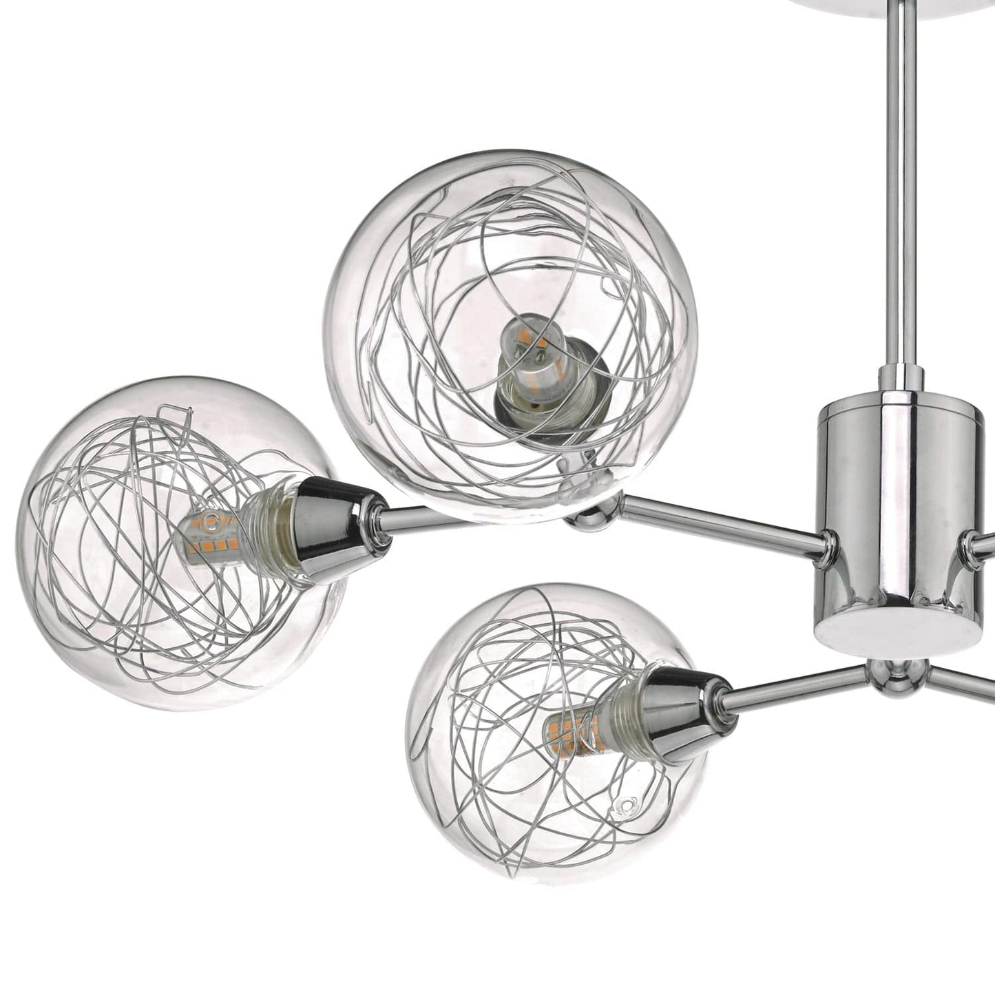 dar lighting Tyka 6lt Semi Flush Polished Chrome & Glass TYK6450
