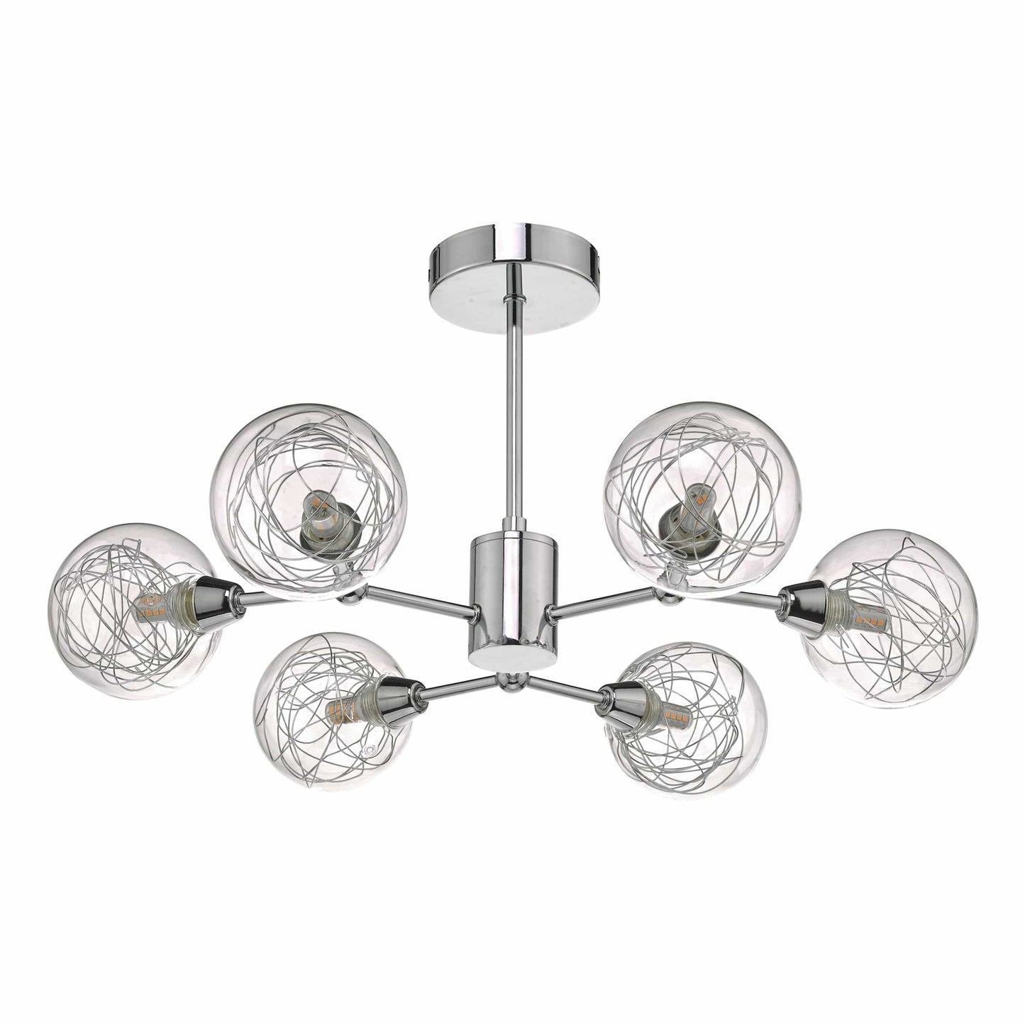 dar lighting Tyka 6lt Semi Flush Polished Chrome & Glass TYK6450
