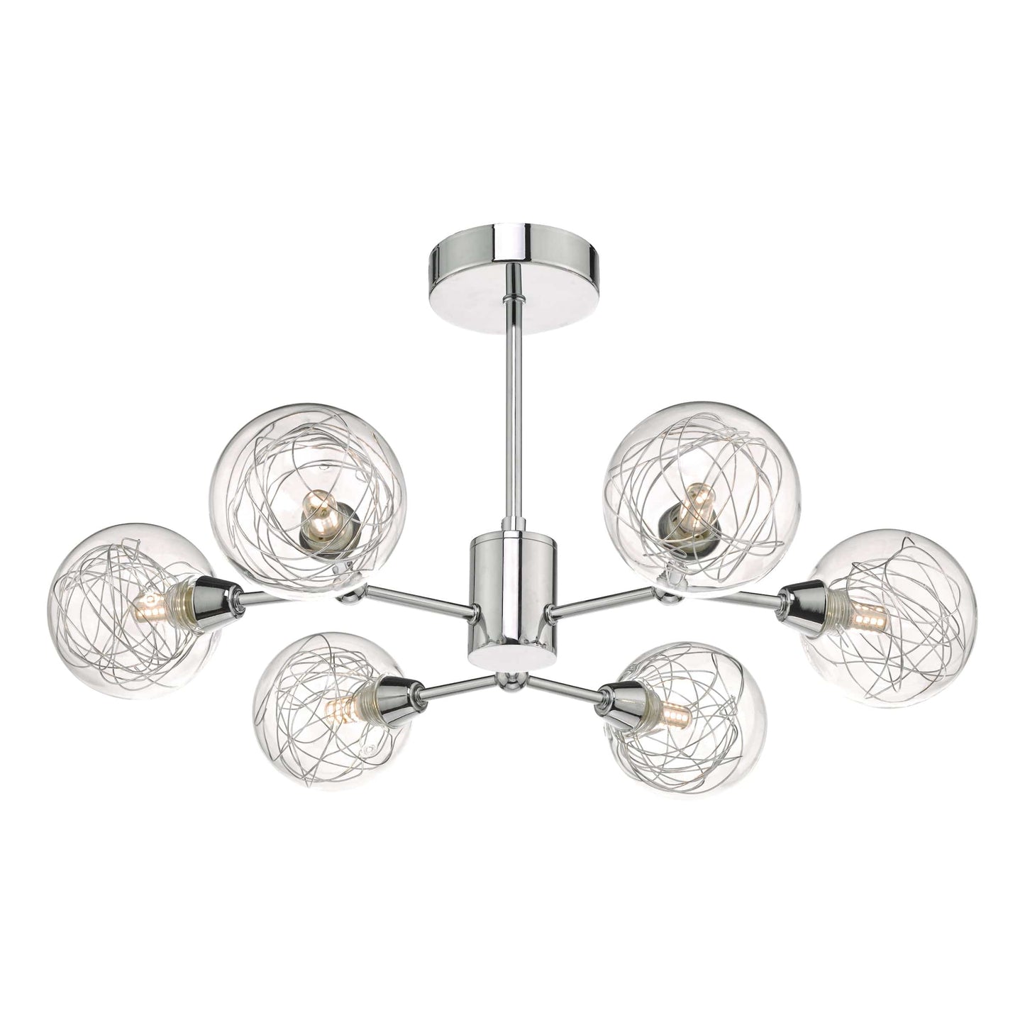 dar lighting Tyka 6lt Semi Flush Polished Chrome & Glass TYK6450