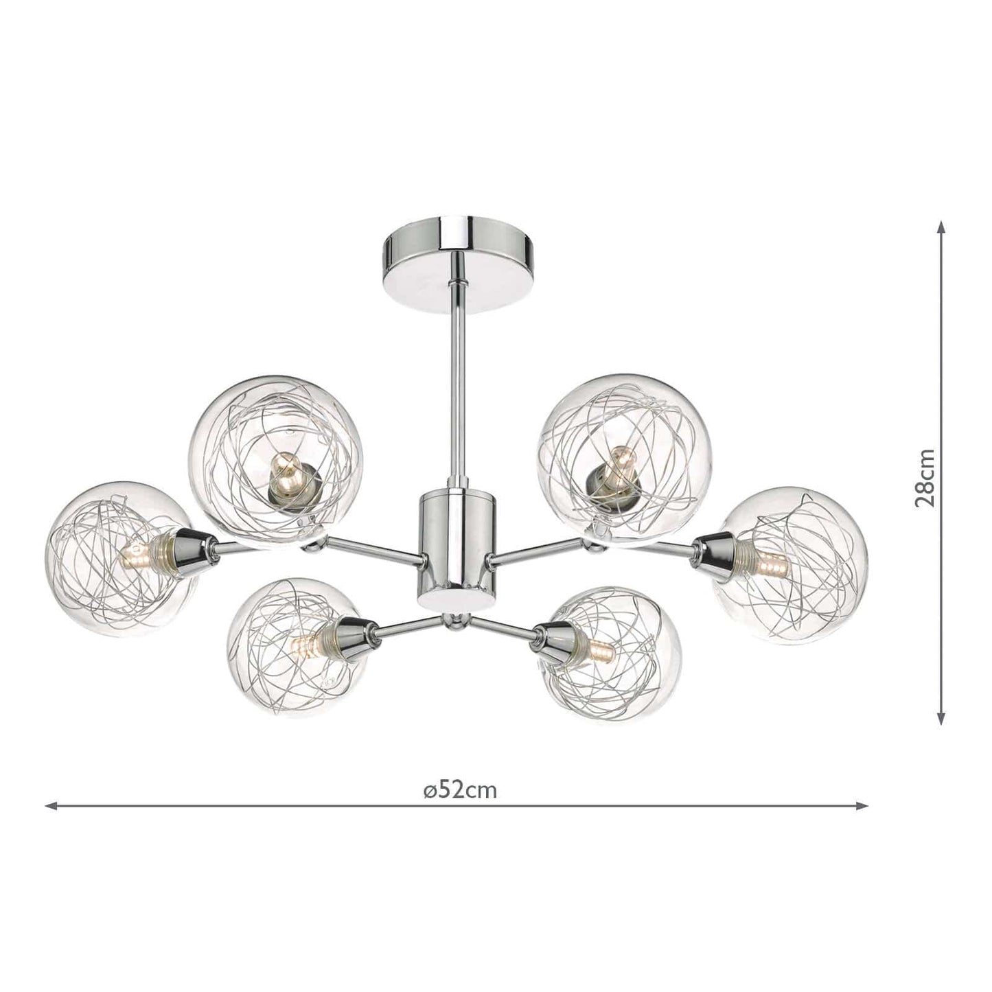 dar lighting Tyka 6lt Semi Flush Polished Chrome & Glass TYK6450