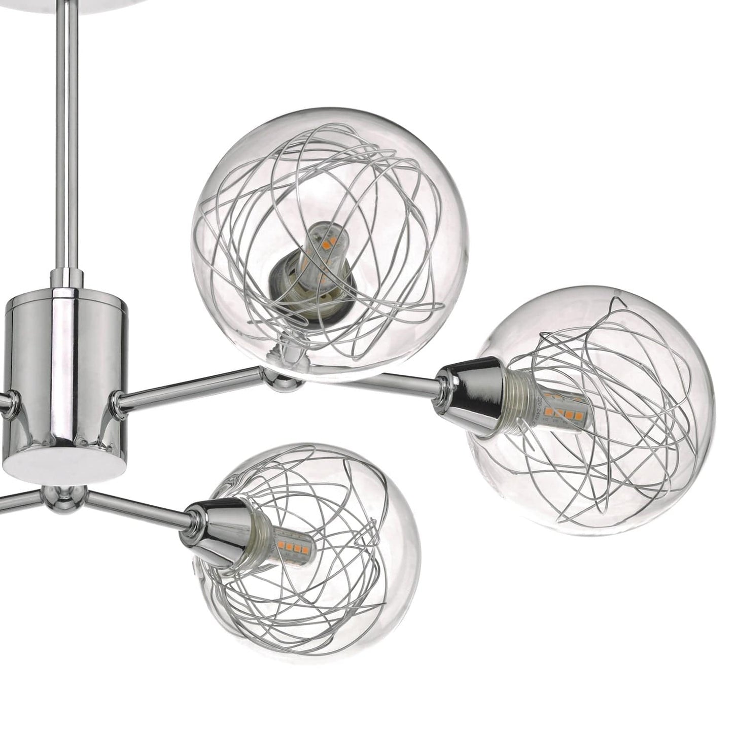 dar lighting Tyka 6lt Semi Flush Polished Chrome & Glass TYK6450