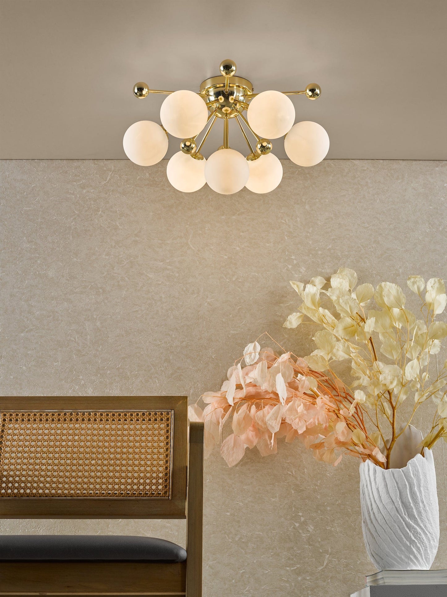dar lighting Ursa 7 Light Flush Polished Gold and Opal Glass URS5035