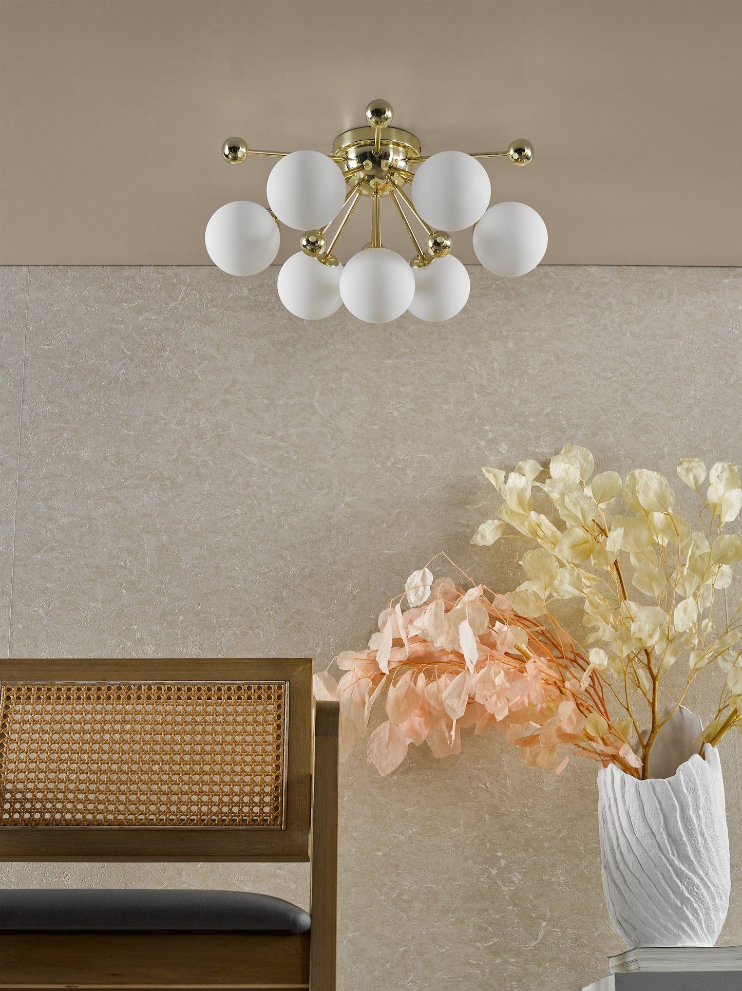 dar lighting Ursa 7 Light Flush Polished Gold and Opal Glass URS5035