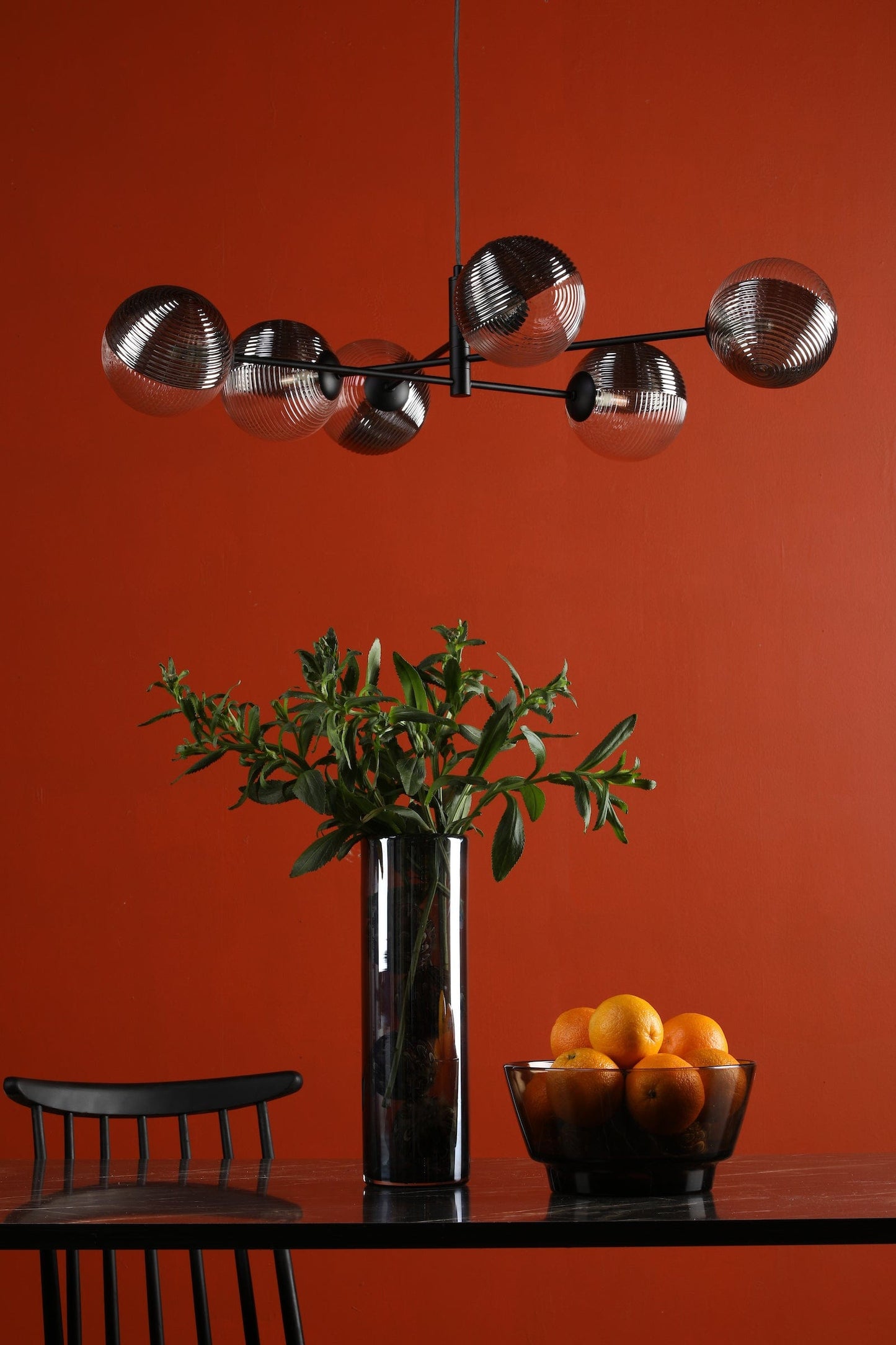 dar lighting Vignette 6 Light Pendant Matt Black & Smoked/Clear Ribbed Glass VIG0622-19