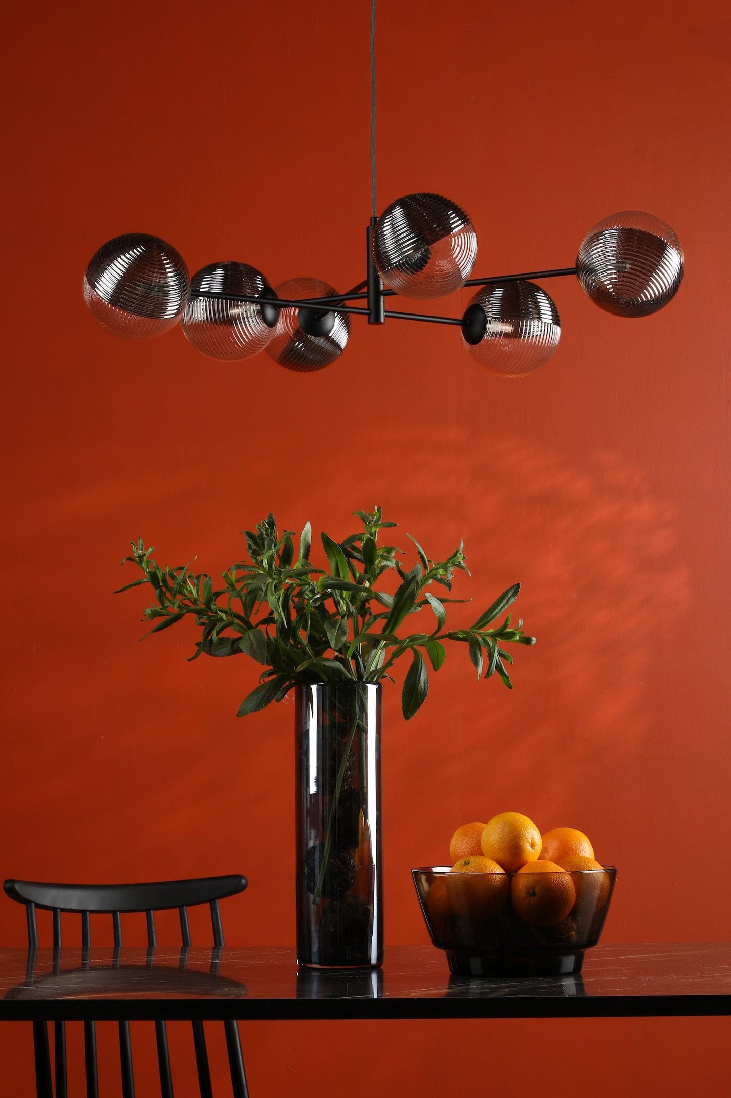 dar lighting Vignette 6 Light Pendant Matt Black & Smoked/Clear Ribbed Glass VIG0622-19