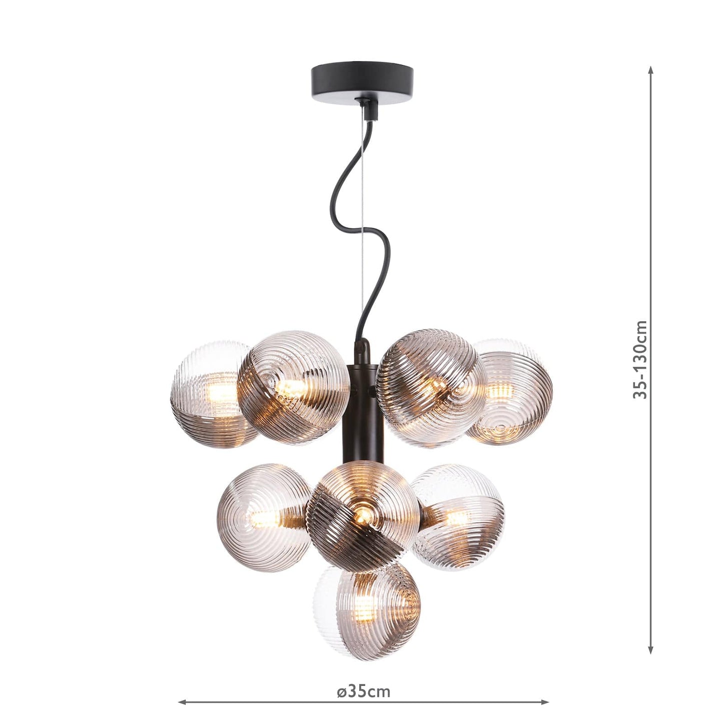 dar lighting Vine 10 Light Pendant Satin Black & Smoked/Clear Ribbed Glass VIN2322-18