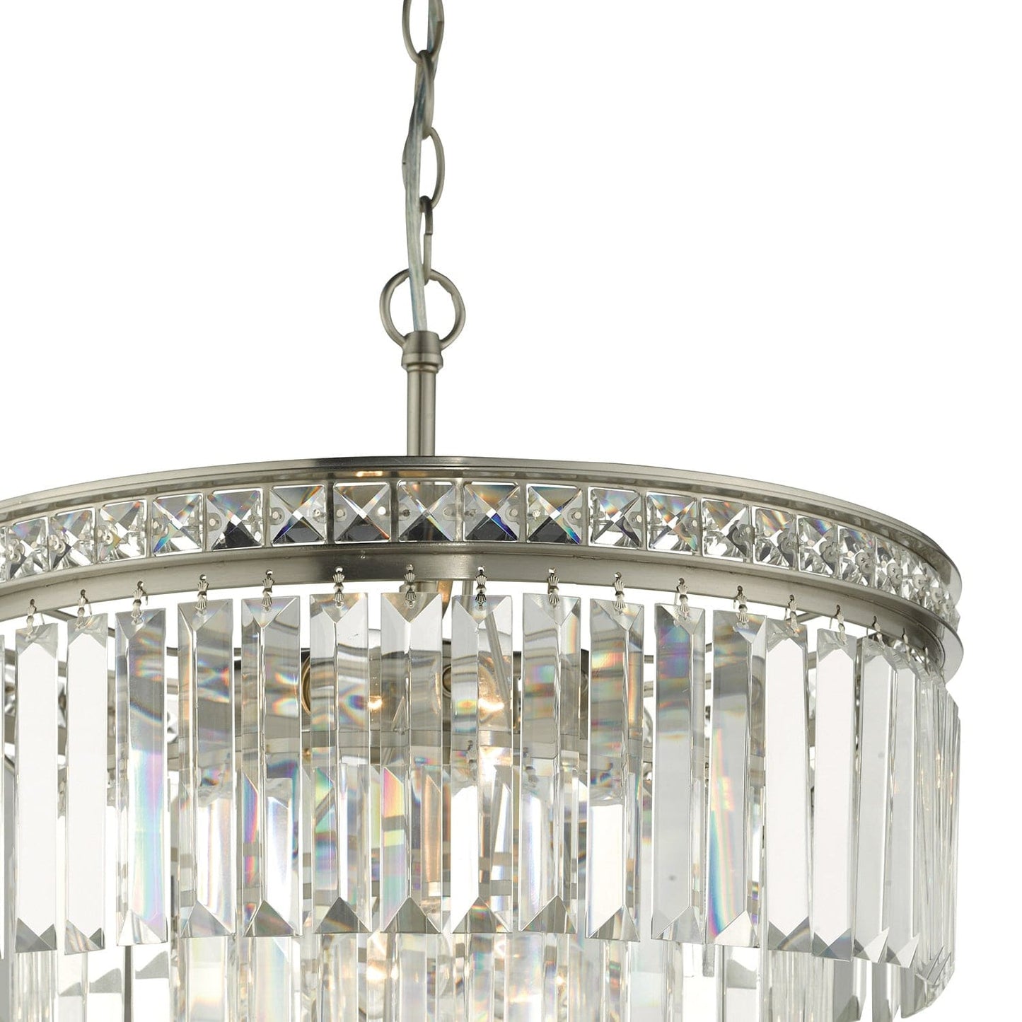 dar lighting Vyana 4 Light 4 Tier Pendant Brushed Nickel and Crystal Droppers VYA0438