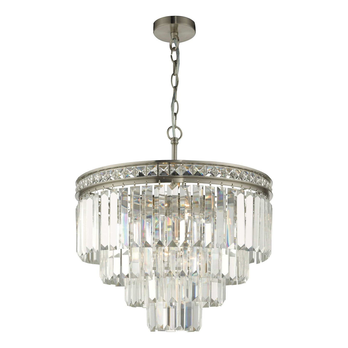 dar lighting Vyana 4 Light 4 Tier Pendant Brushed Nickel and Crystal Droppers VYA0438