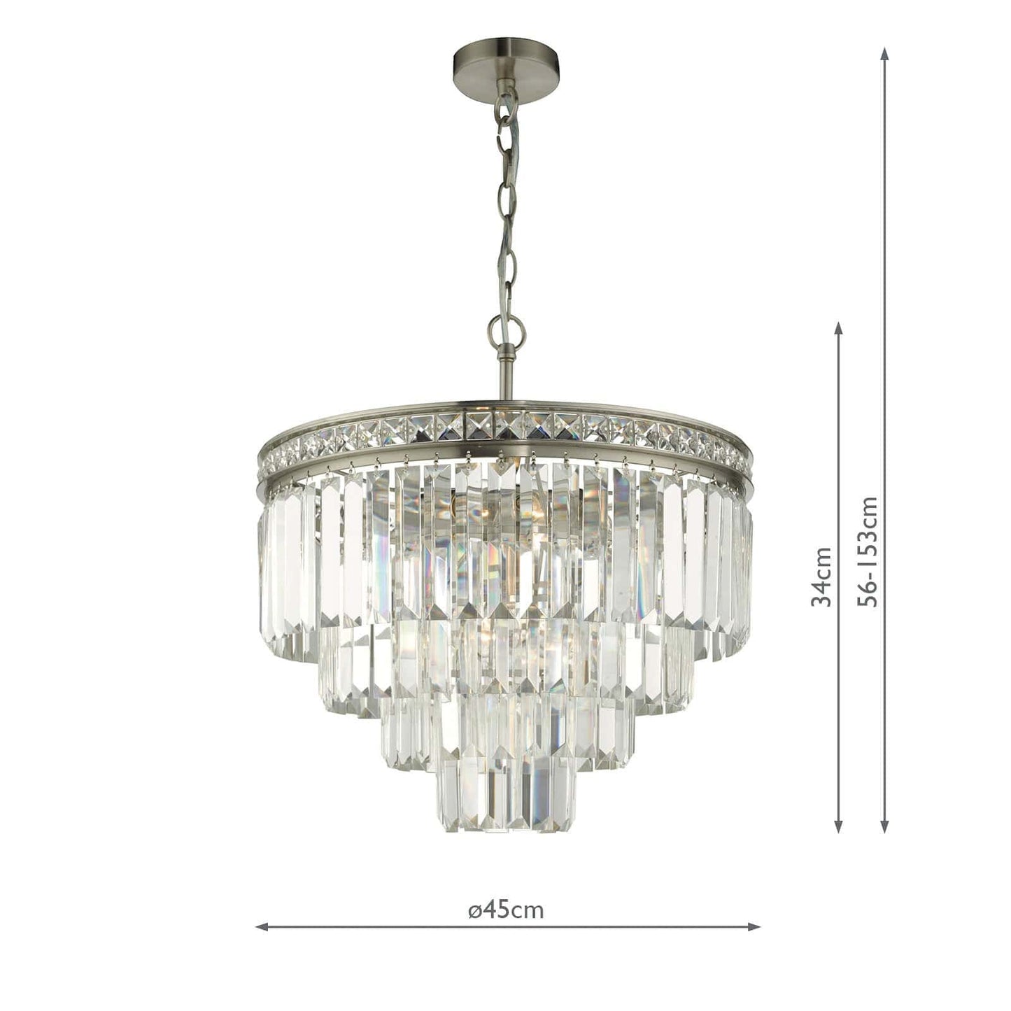 dar lighting Vyana 4 Light 4 Tier Pendant Brushed Nickel and Crystal Droppers VYA0438