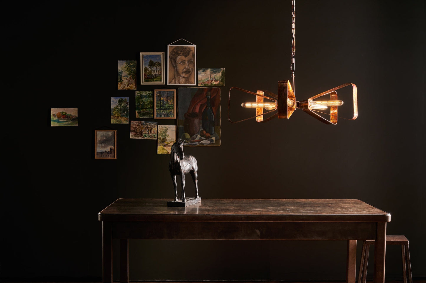 dar lighting Yavanna Industrial 5 Light Pendant Oiled Copper YAV0564