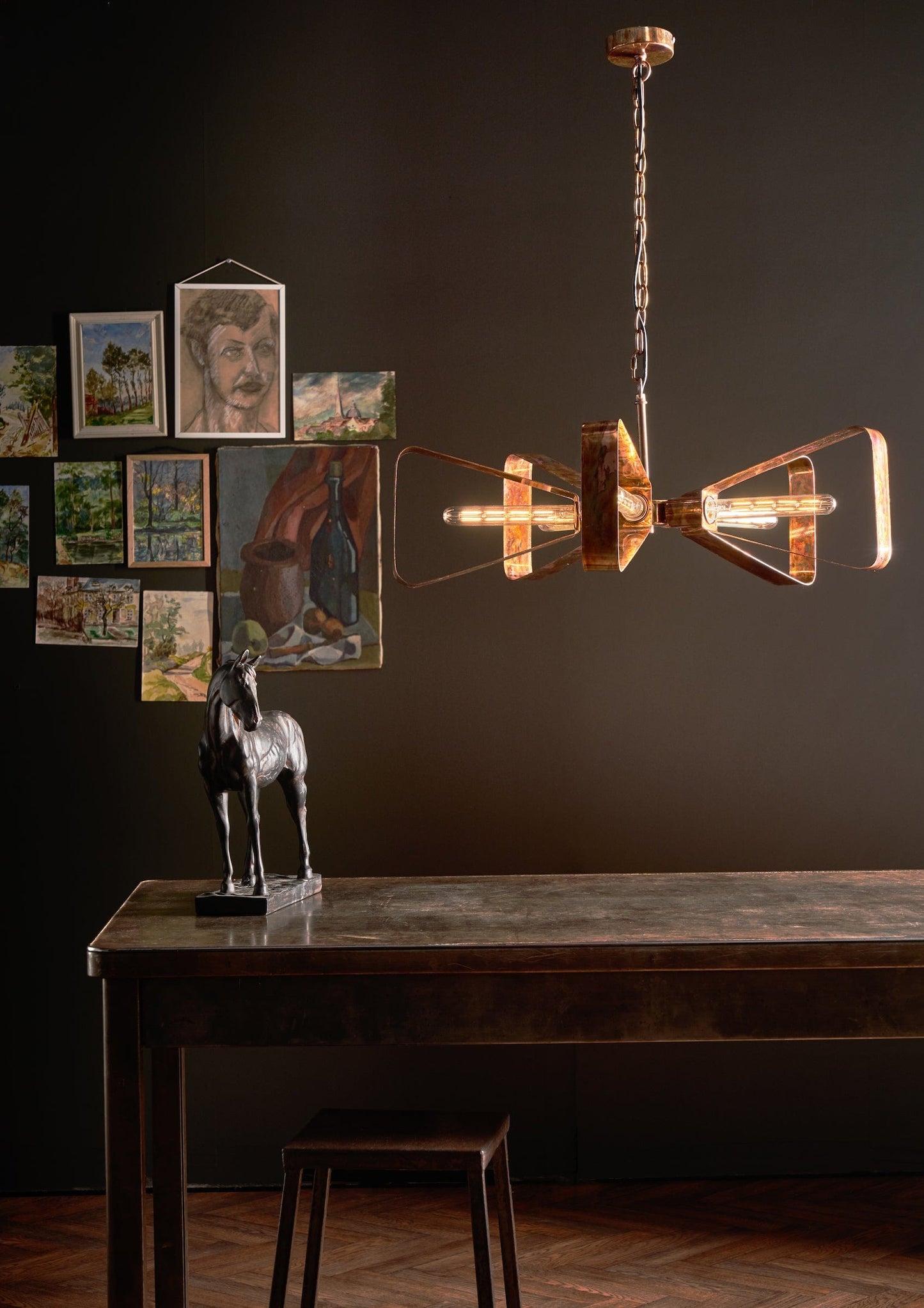 dar lighting Yavanna Industrial 5 Light Pendant Oiled Copper YAV0564