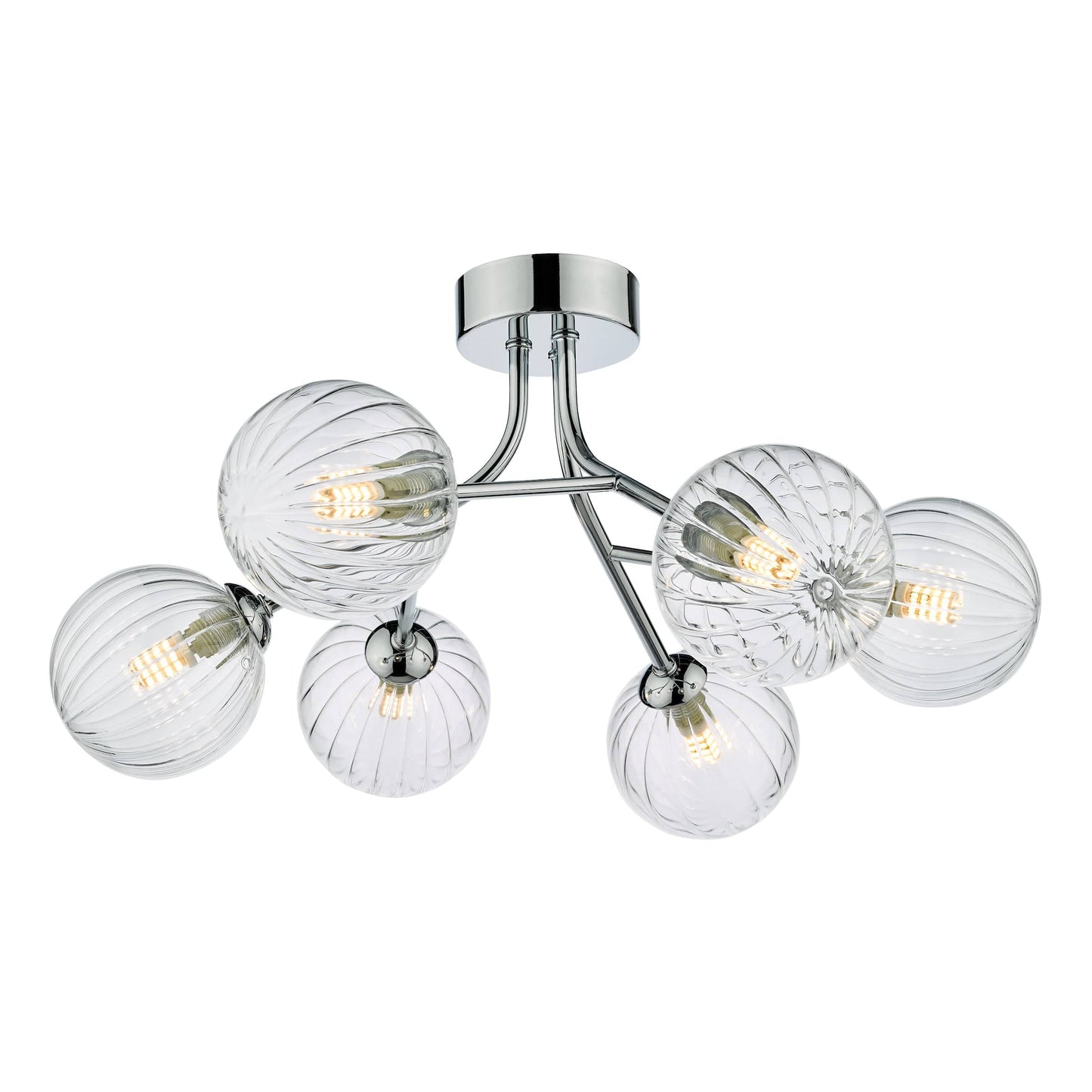 dar lighting Yiska 6 Light Semi Flush Polished Chrome Ribbed Glass YIS6450