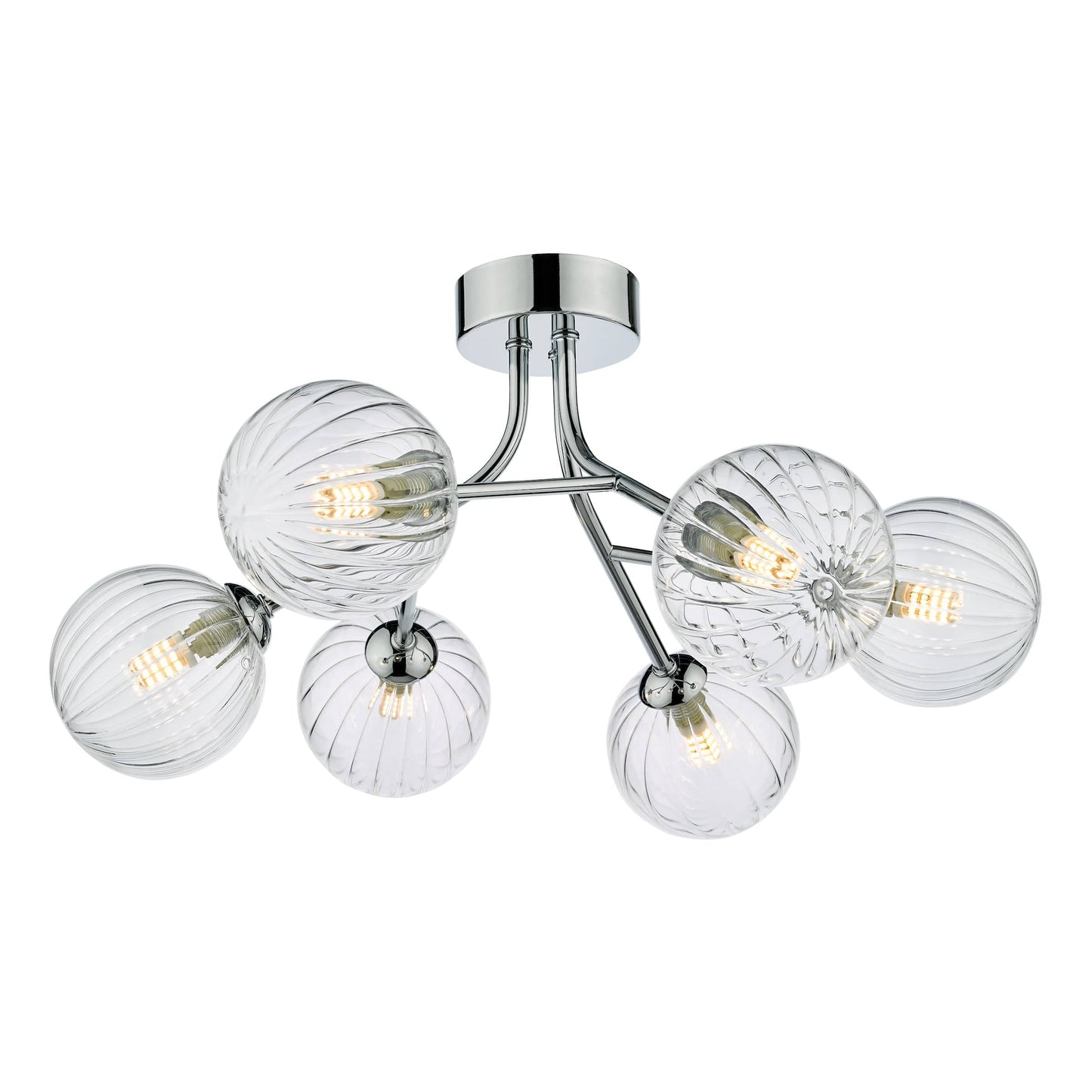 dar lighting Yiska 6 Light Semi Flush Polished Chrome Ribbed Glass YIS6450