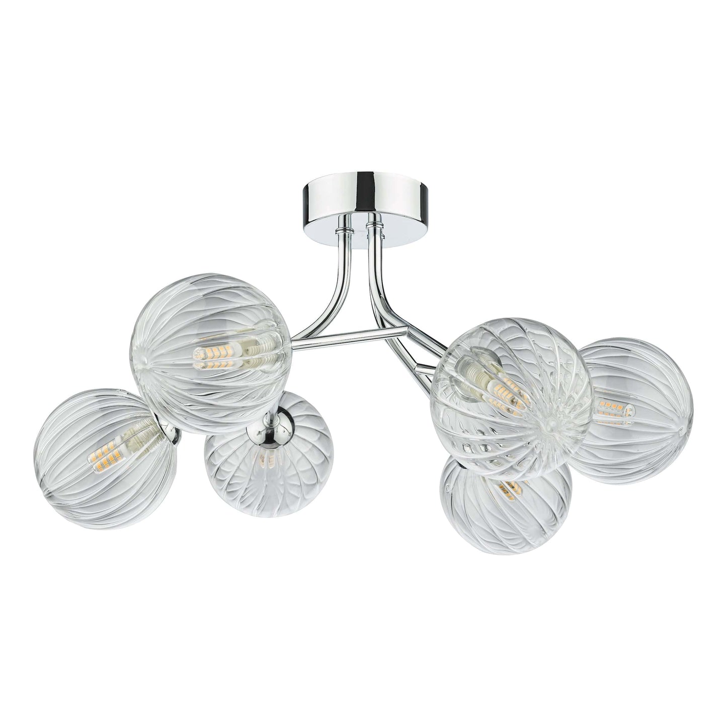 dar lighting Yiska 6 Light Semi Flush Polished Chrome Ribbed Glass YIS6450