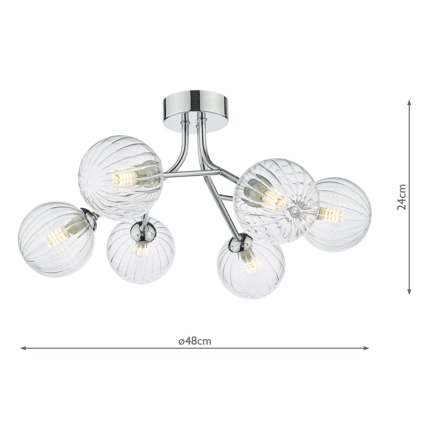 dar lighting Yiska 6 Light Semi Flush Polished Chrome Ribbed Glass YIS6450