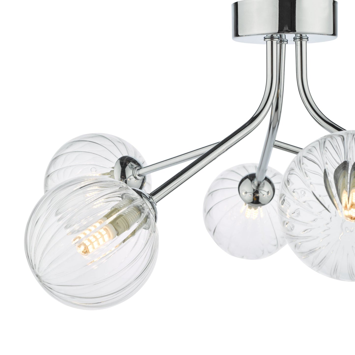 dar lighting Yiska 6 Light Semi Flush Polished Chrome Ribbed Glass YIS6450
