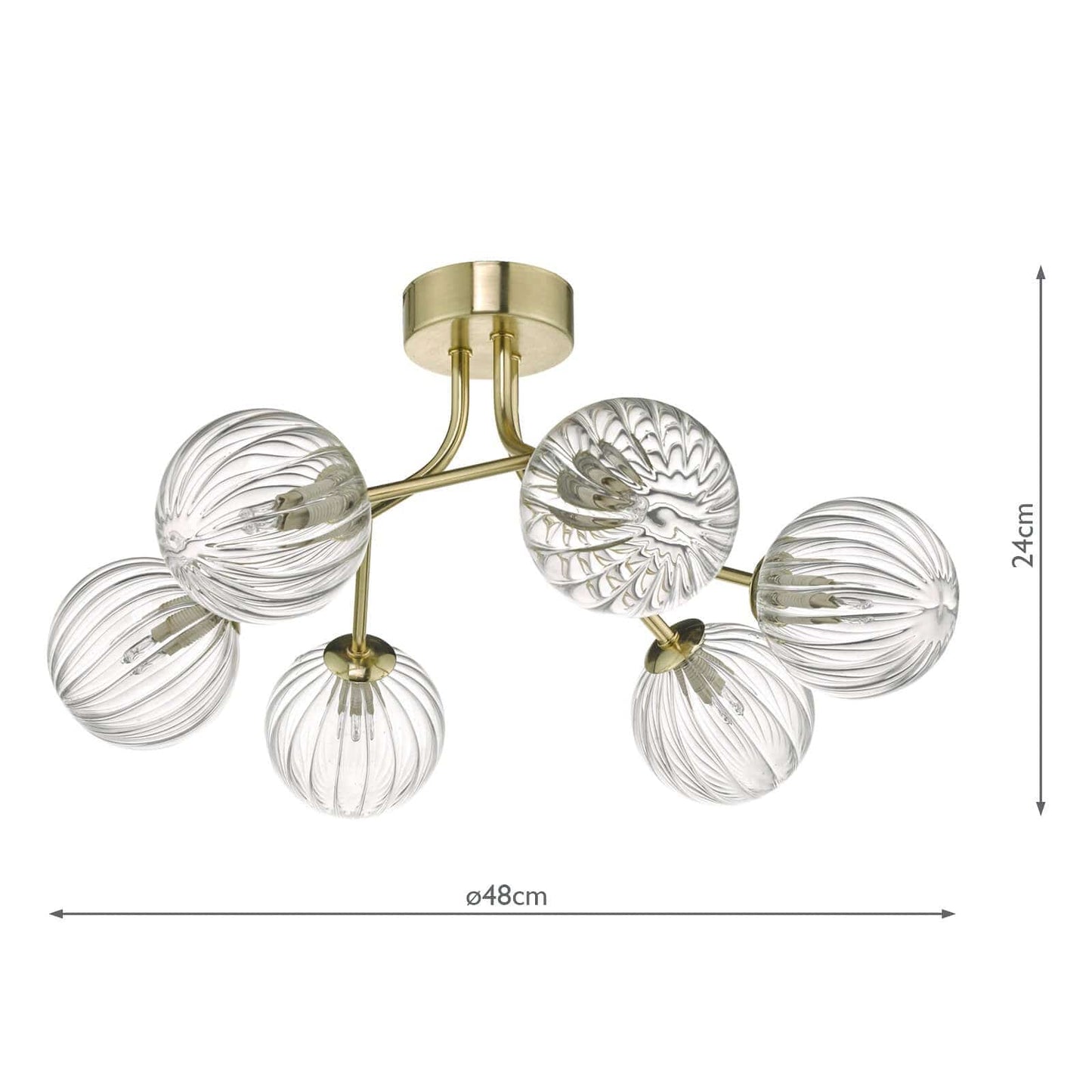 dar lighting Yiska 6lt Semi Flush Gold & Glass YIS6435