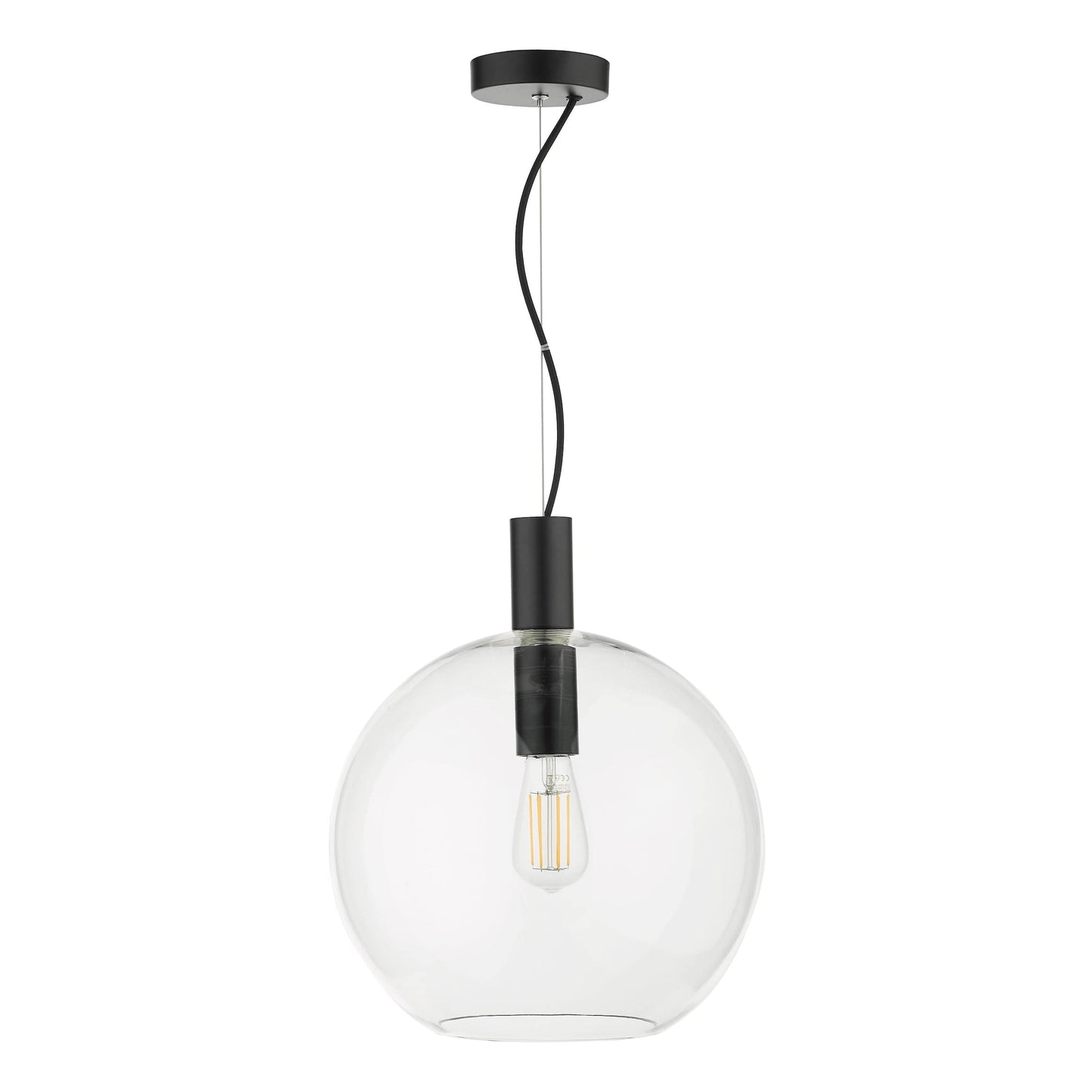 dar lighting Zula 1 Light Single Pendant Black Clear Glass ZUL0122