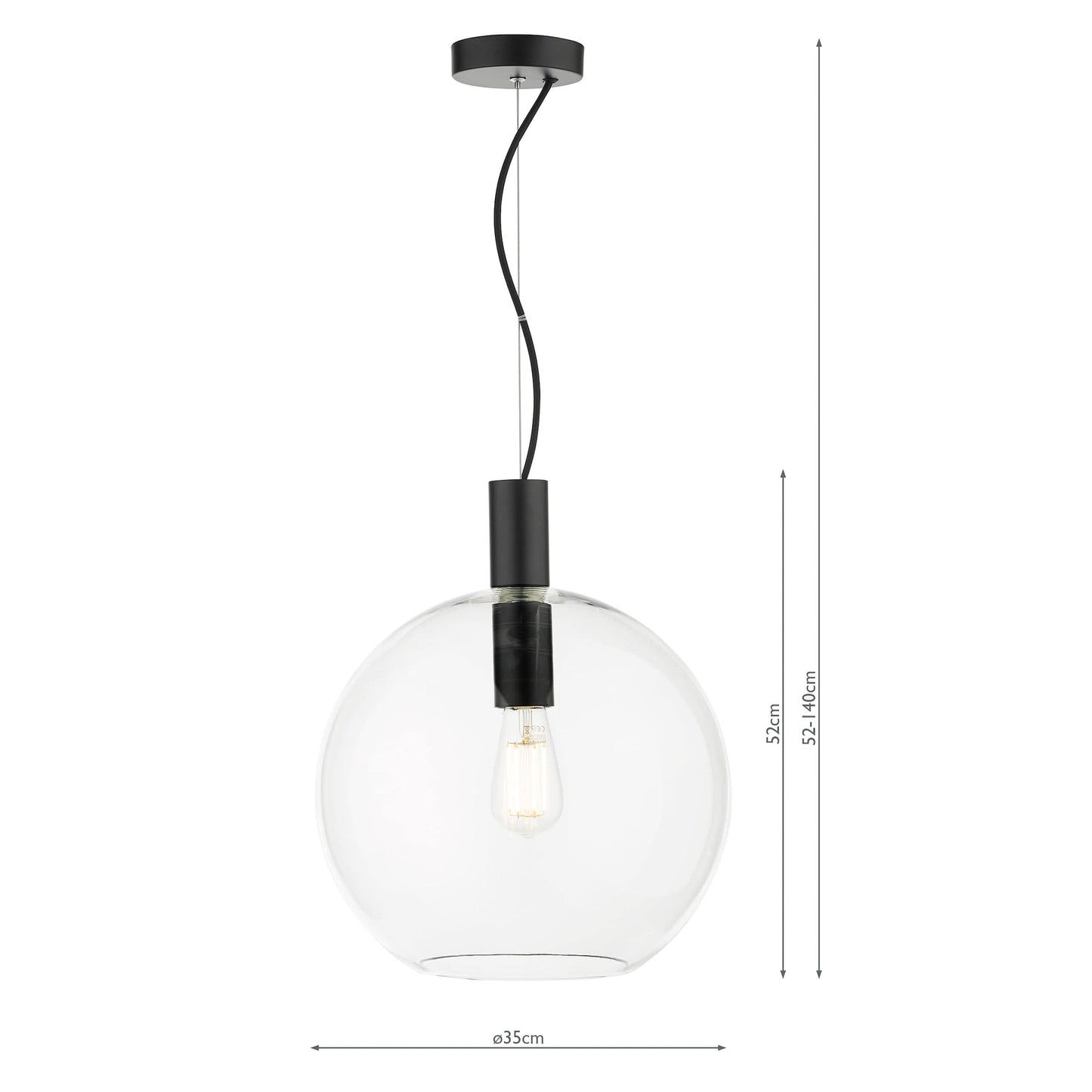 dar lighting Zula 1 Light Single Pendant Black Clear Glass ZUL0122