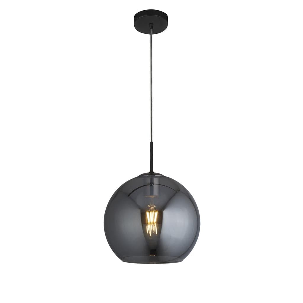 Searchlight Amsterdam Pendant - Black Metal & Smoked Glass 1031-1SM