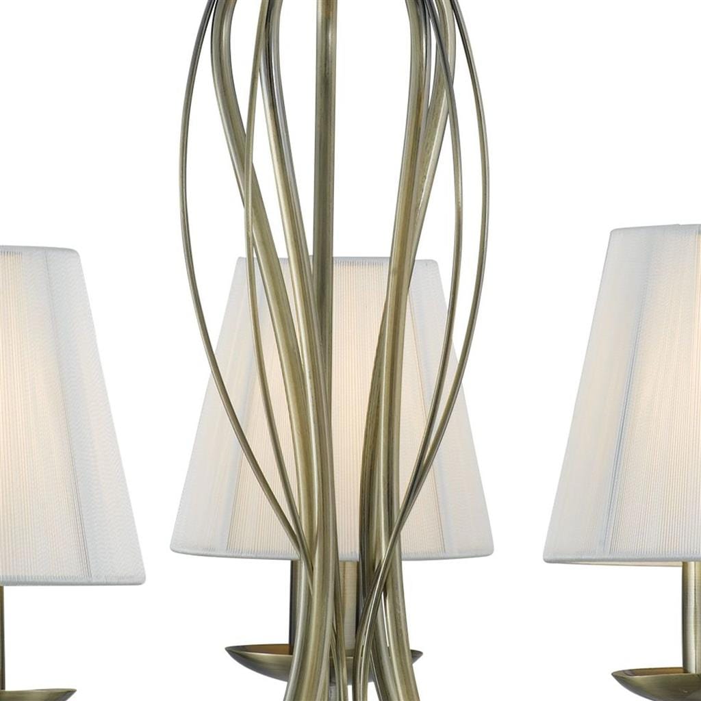 Searchlight Andretti 5Lt Pendant-Antique Brass & Ivory String Fabric 9825-5AB