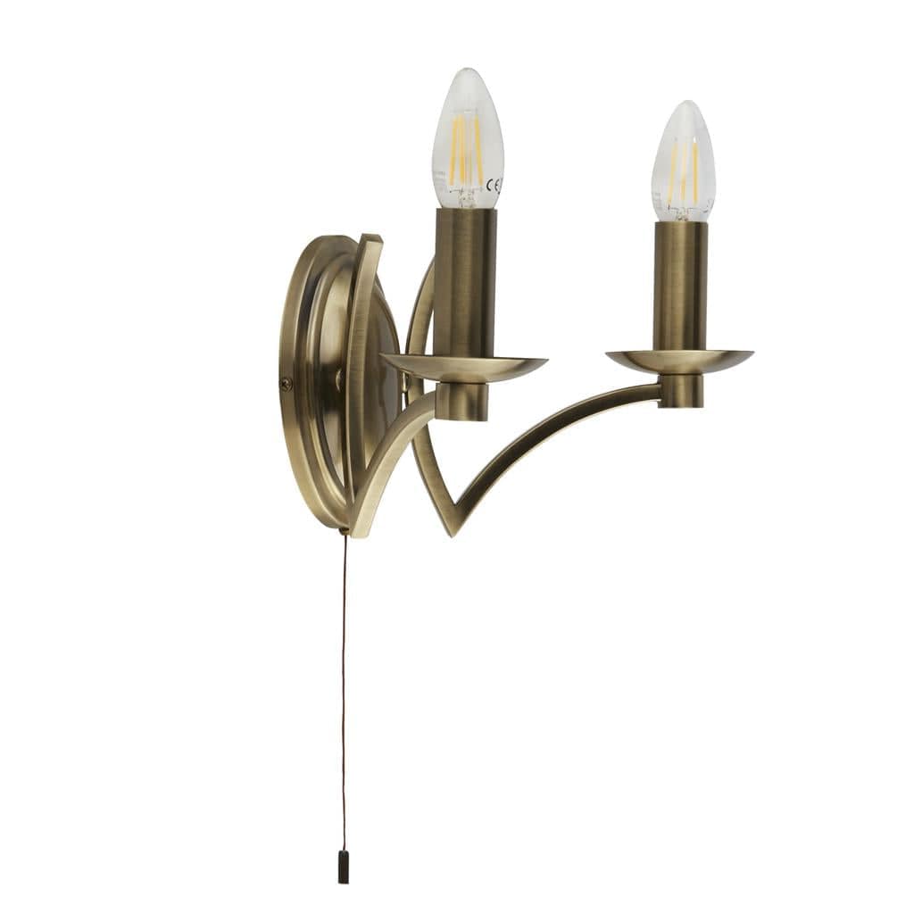 Searchlight Ascot 2Lt Wall Light - Antique Brass Metal 41312-2AB