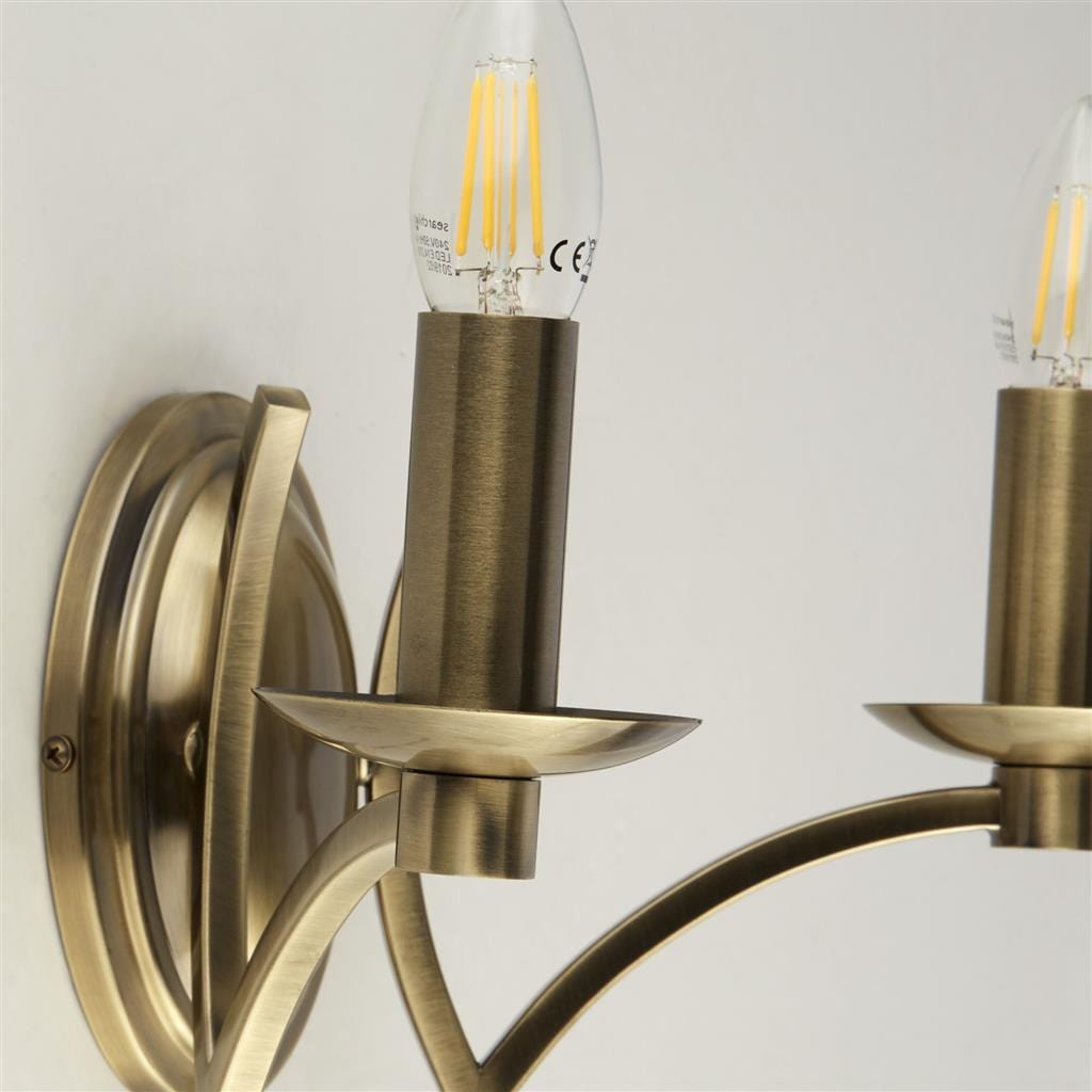 Searchlight Ascot 2Lt Wall Light - Antique Brass Metal 41312-2AB