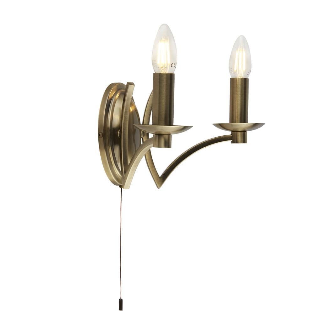 Searchlight Ascot 2Lt Wall Light - Antique Brass Metal 41312-2AB