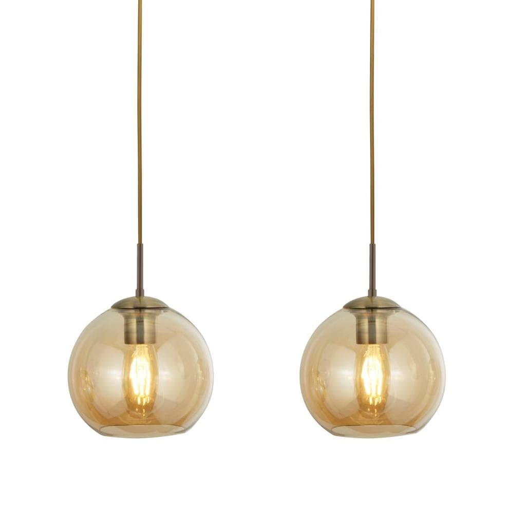 Searchlight Balls 3Lt Bar Pendant - Antique Brass Metal & Amber Glass 1623-3AM