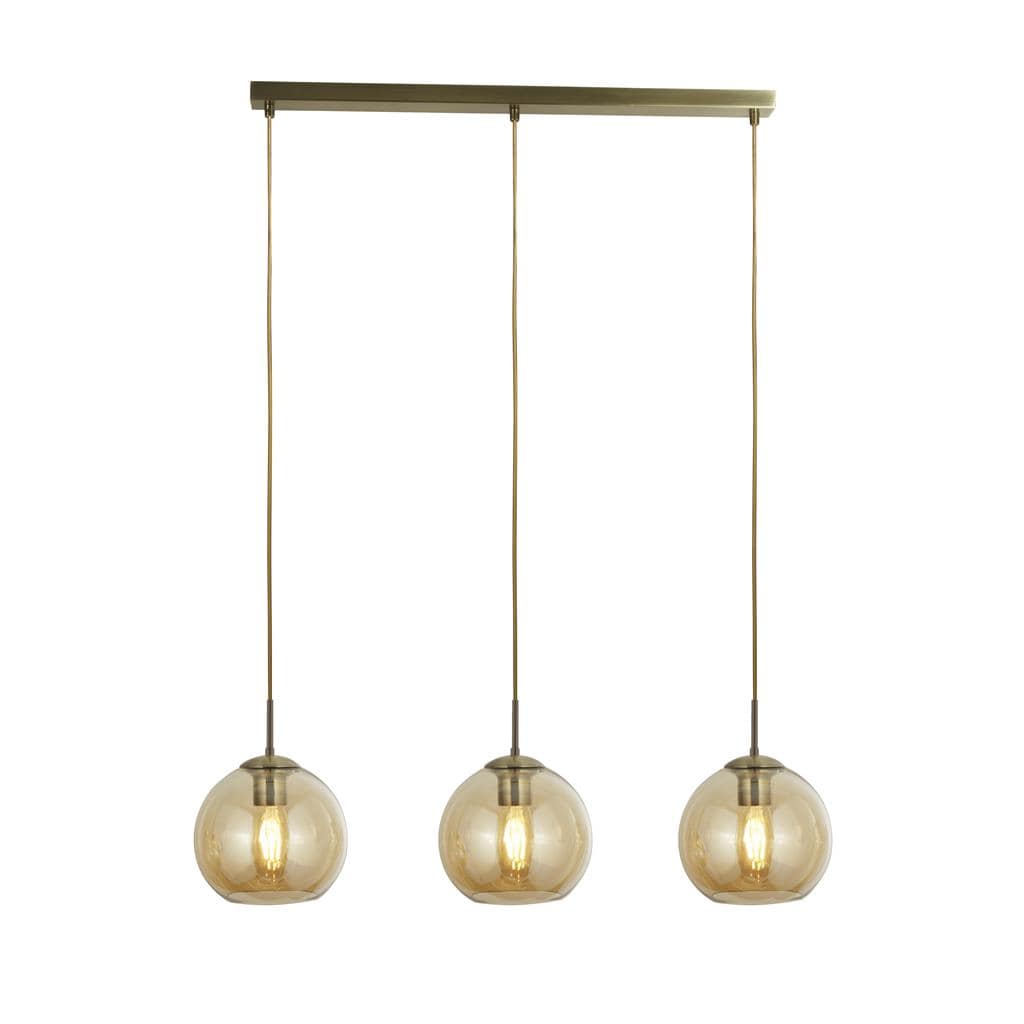 Searchlight Balls 3Lt Bar Pendant - Antique Brass Metal & Amber Glass 1623-3AM