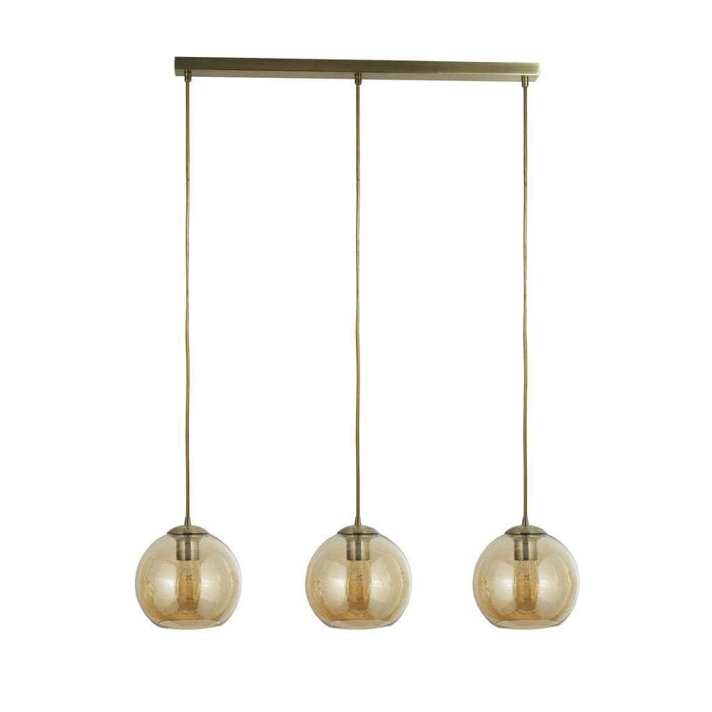 Searchlight Balls 3Lt Bar Pendant - Antique Brass Metal & Amber Glass 1623-3AM