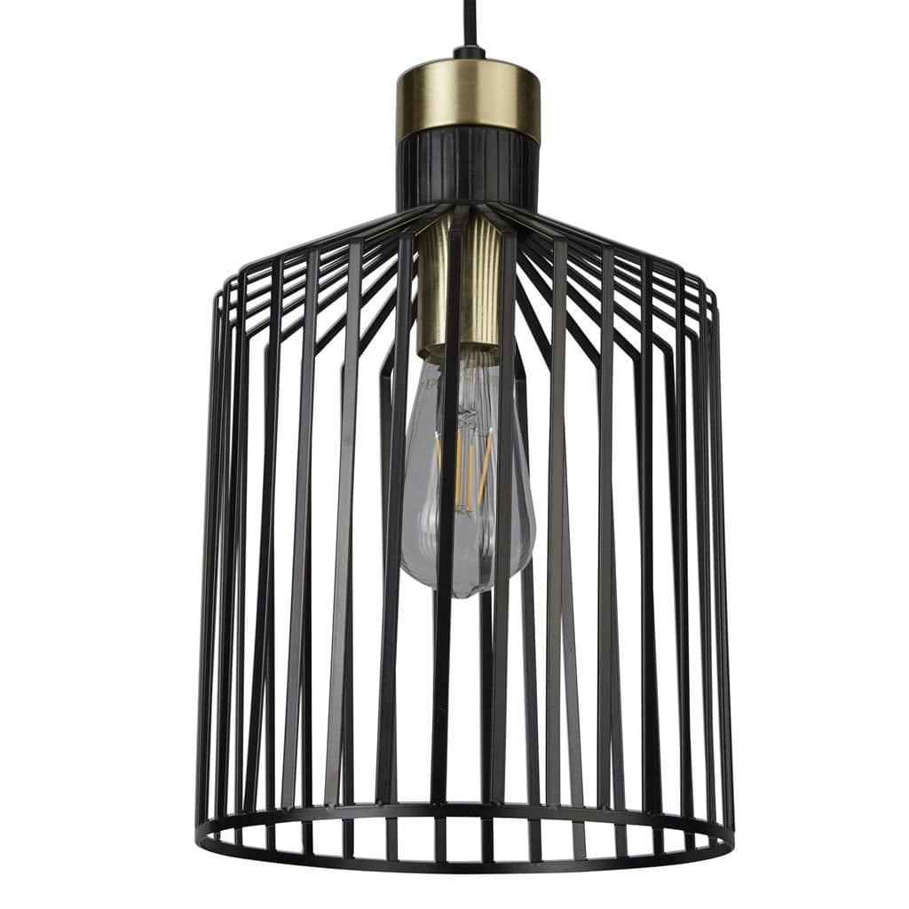 Searchlight Bird Cage Pendant - Black & Satin Brass Metal 9413BK