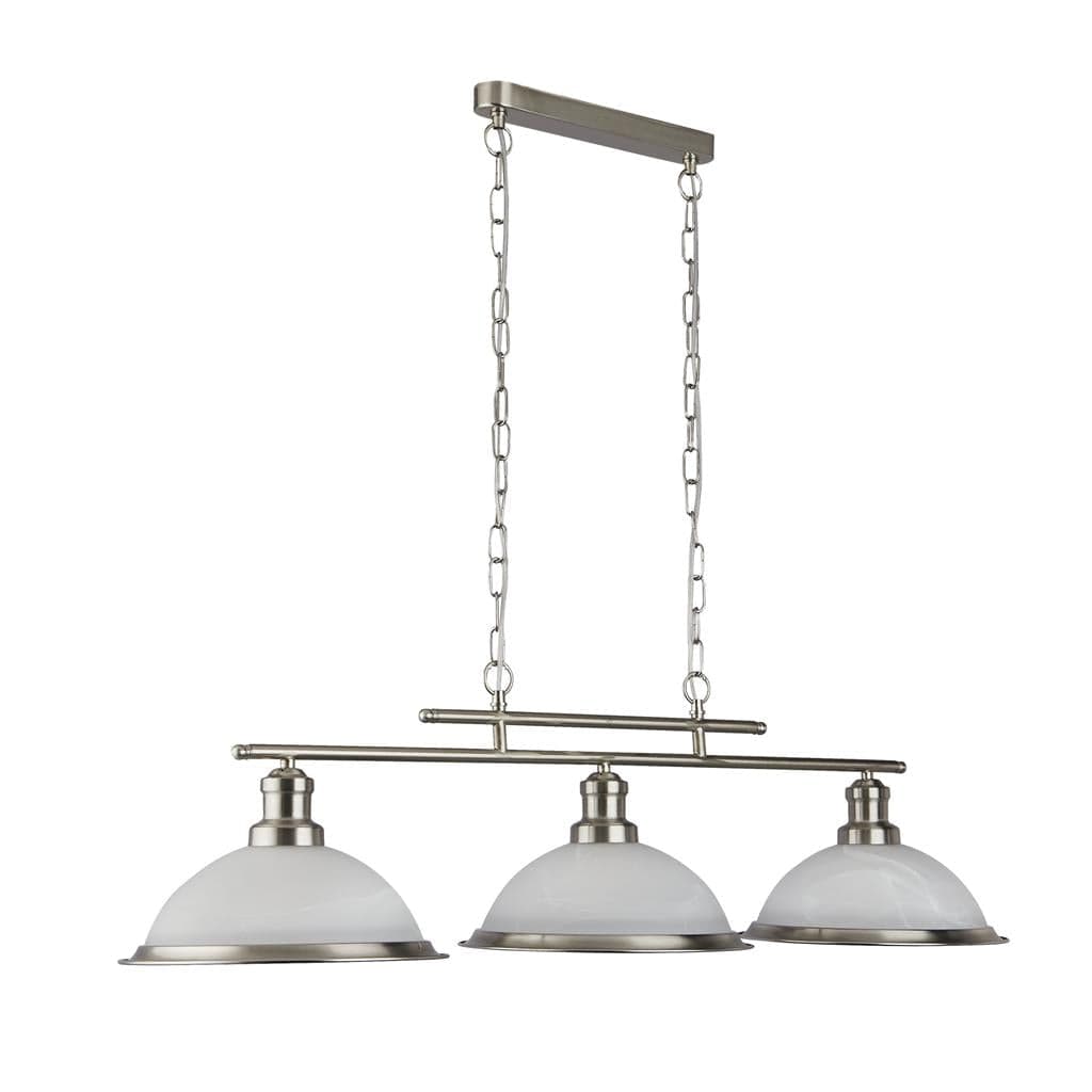 Searchlight Bistro 3Lt Bar Pendant - Satin Silver Metal & Acid Glass 2683-3SS