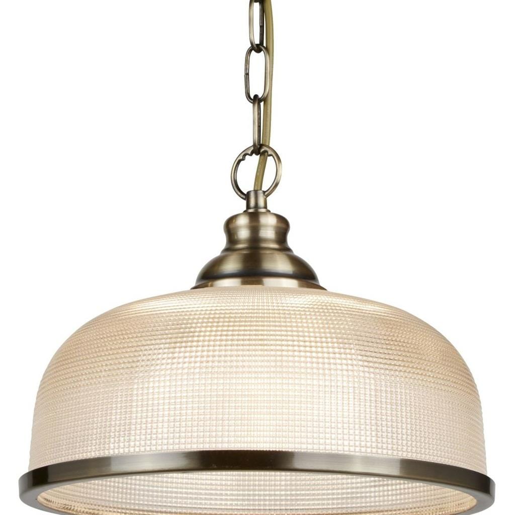 Searchlight Bistro II Pendant - Antique Brass & Holophane Style Glass 1682AB
