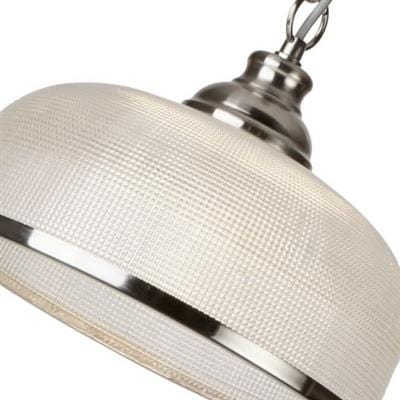 Searchlight Bistro II Pendant - Satin Silver & Holophane Style Glass 1682SS