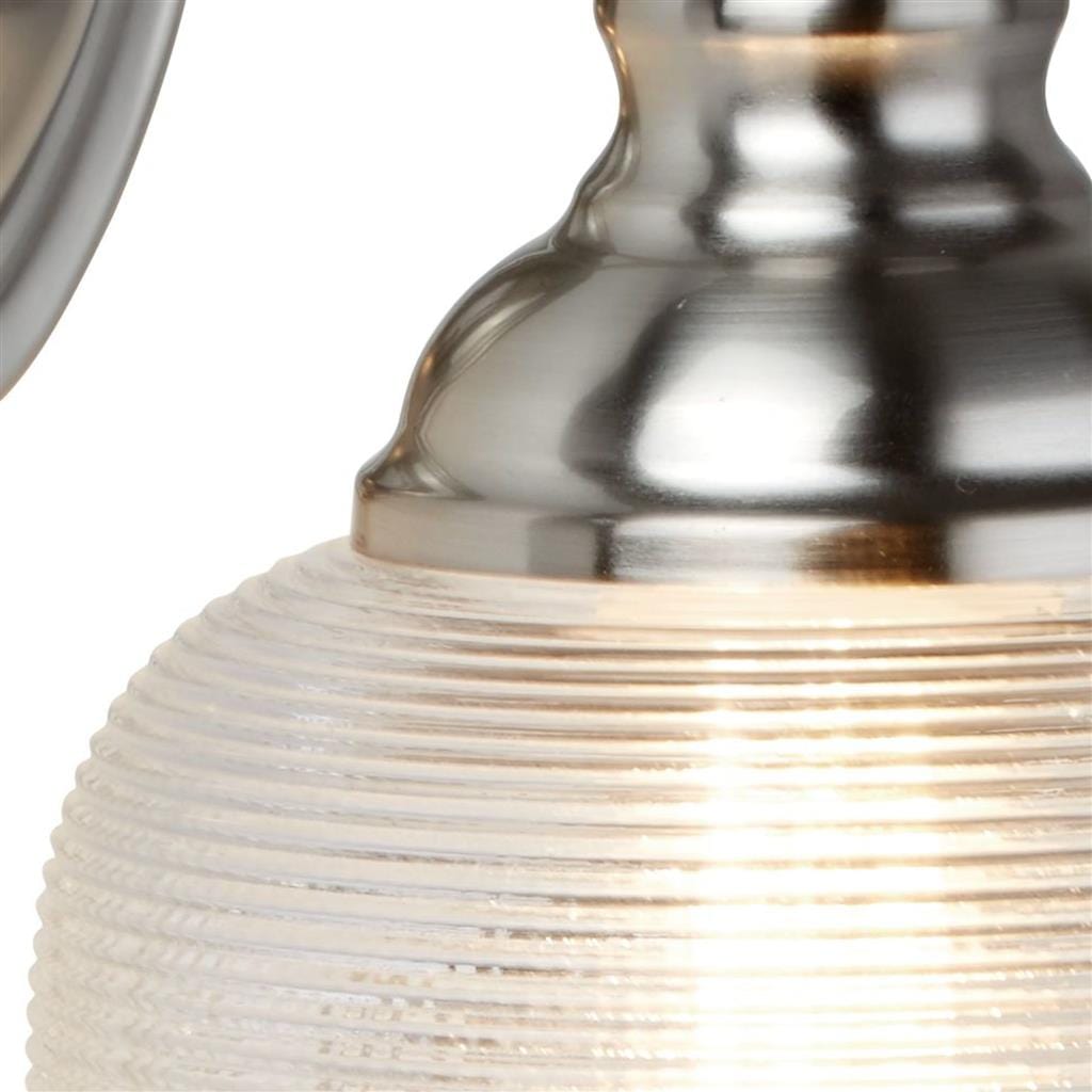 Searchlight Bistro II Wall Light - Satin Silver & Holophane Style Glass 2671-1SS