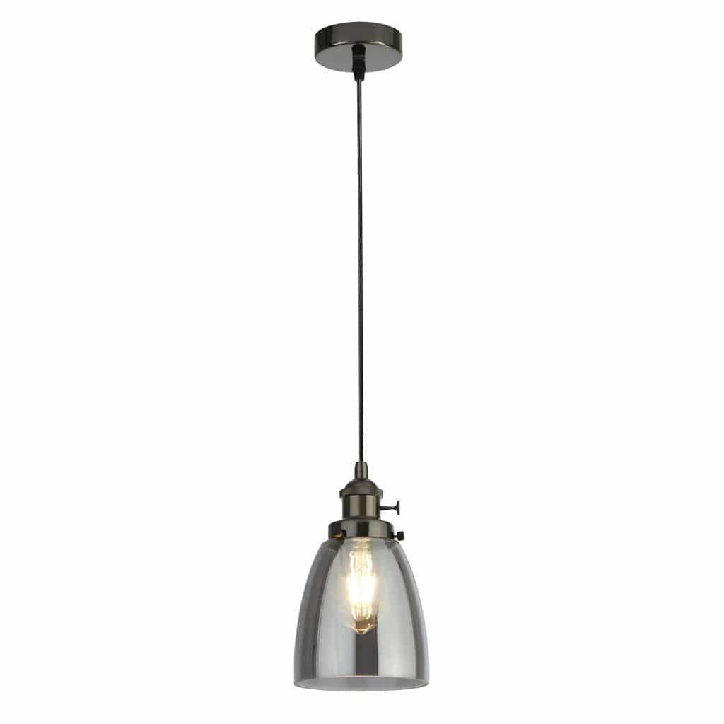 Searchlight Camden Pendant - Black Chrome Metal & Smoked Glass 1921-1BC