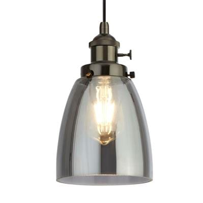Searchlight Camden Pendant - Black Chrome Metal & Smoked Glass 1921-1BC