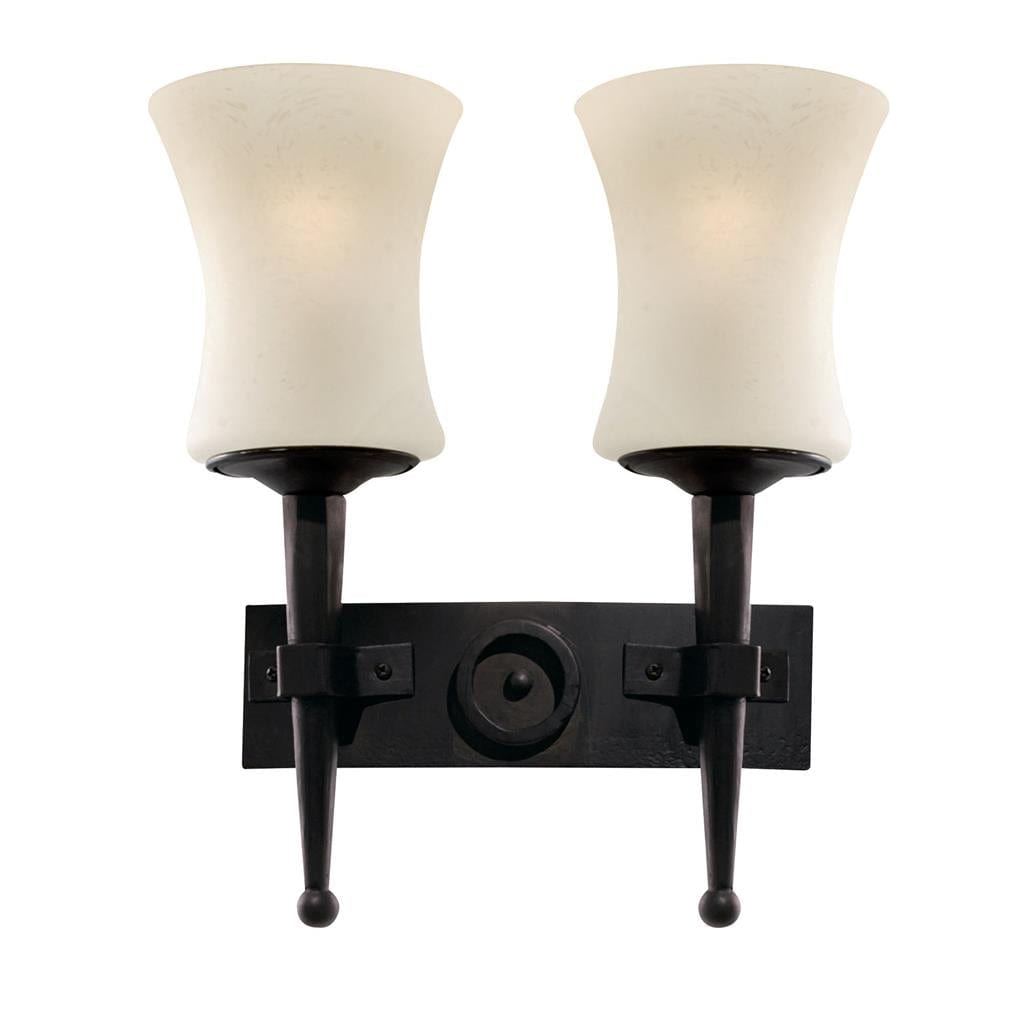 Searchlight Cartwheel 2Lt Wall Light - Black Metal & Sanded Glass 0812-2BK