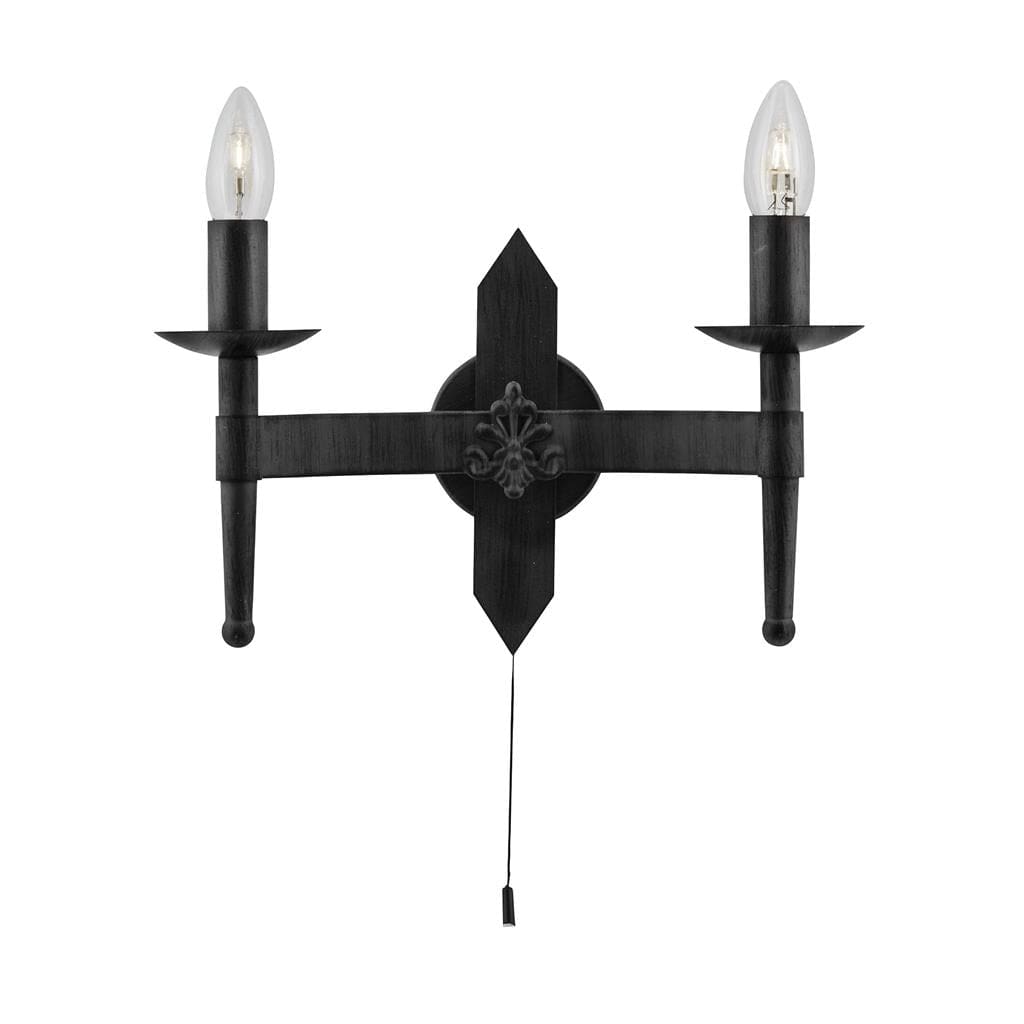 Searchlight Cartwheel II 2Lt Wall Light - Black Wrought Iron 2422-2BK