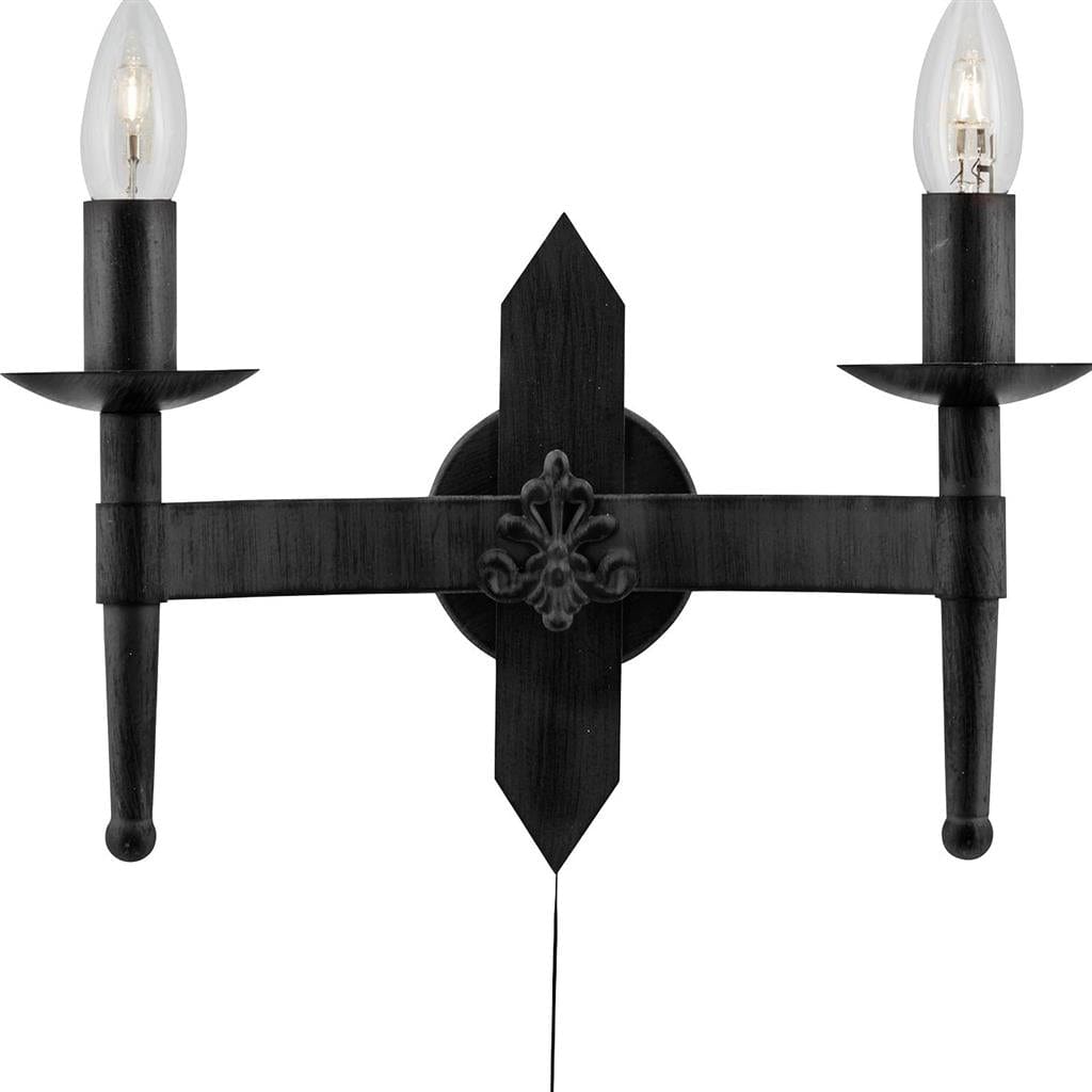 Searchlight Cartwheel II 2Lt Wall Light - Black Wrought Iron 2422-2BK