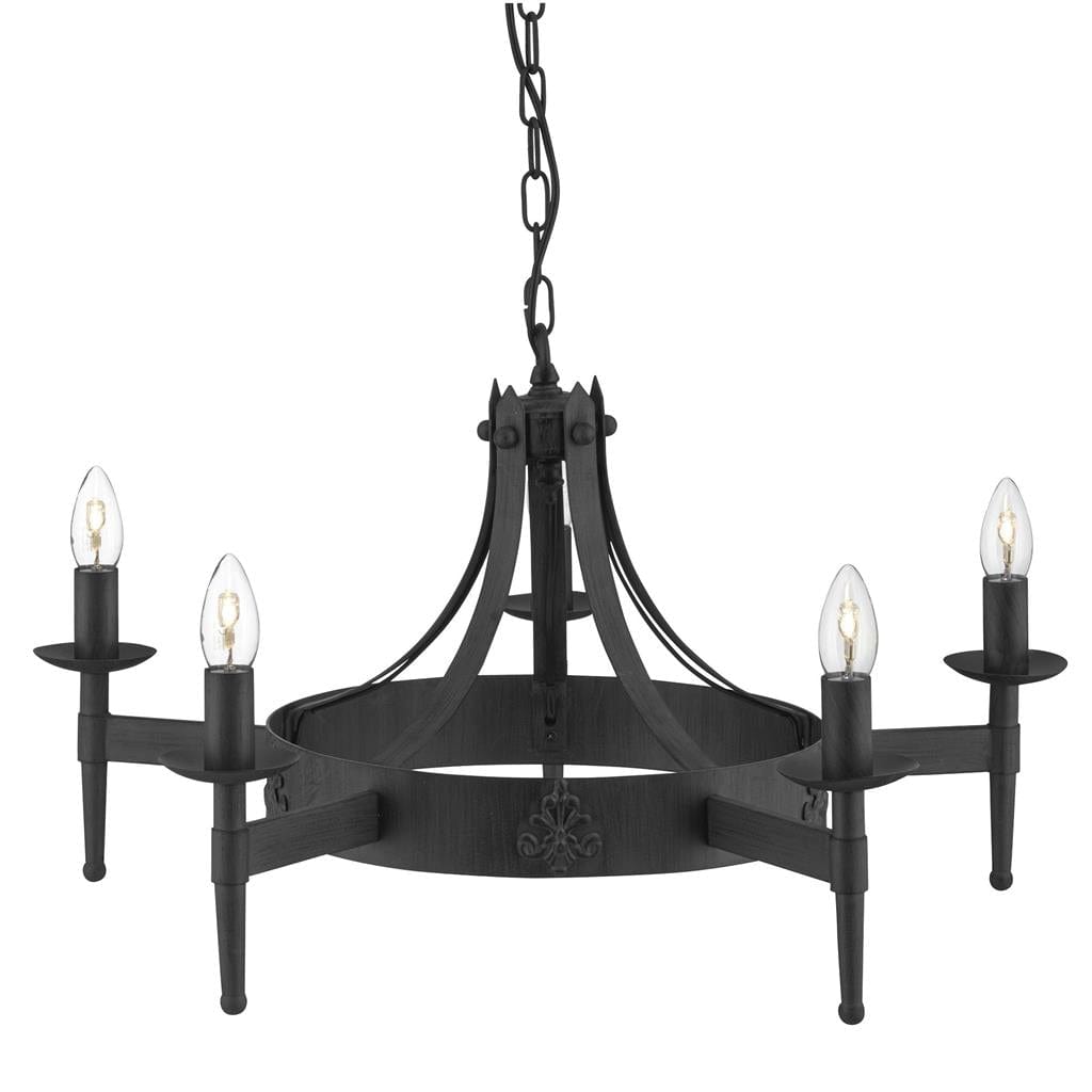Searchlight Cartwheel II 5Lt Pendant - Black Wrought Iron 2425-5BK