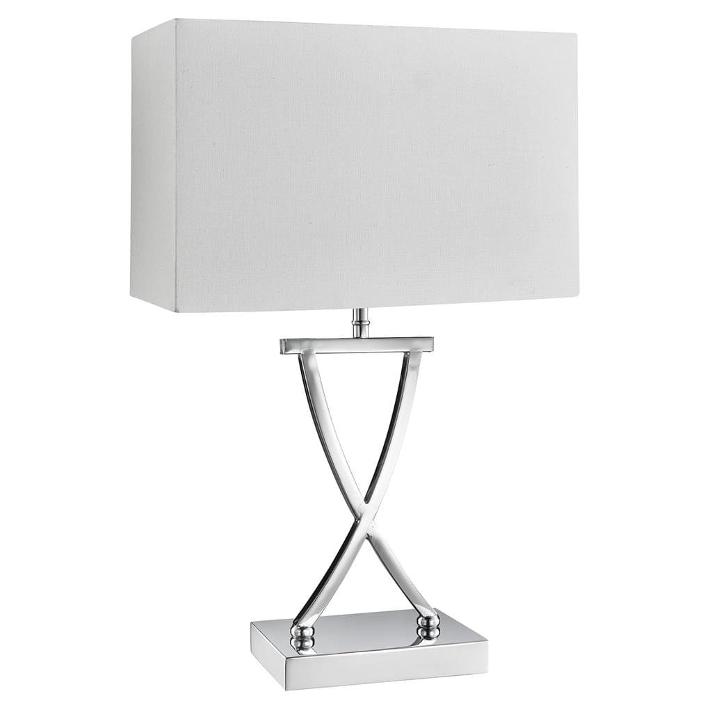 Searchlight Club Table Lamp - Chrome Metal & White Faux Silk Shade 7923CC