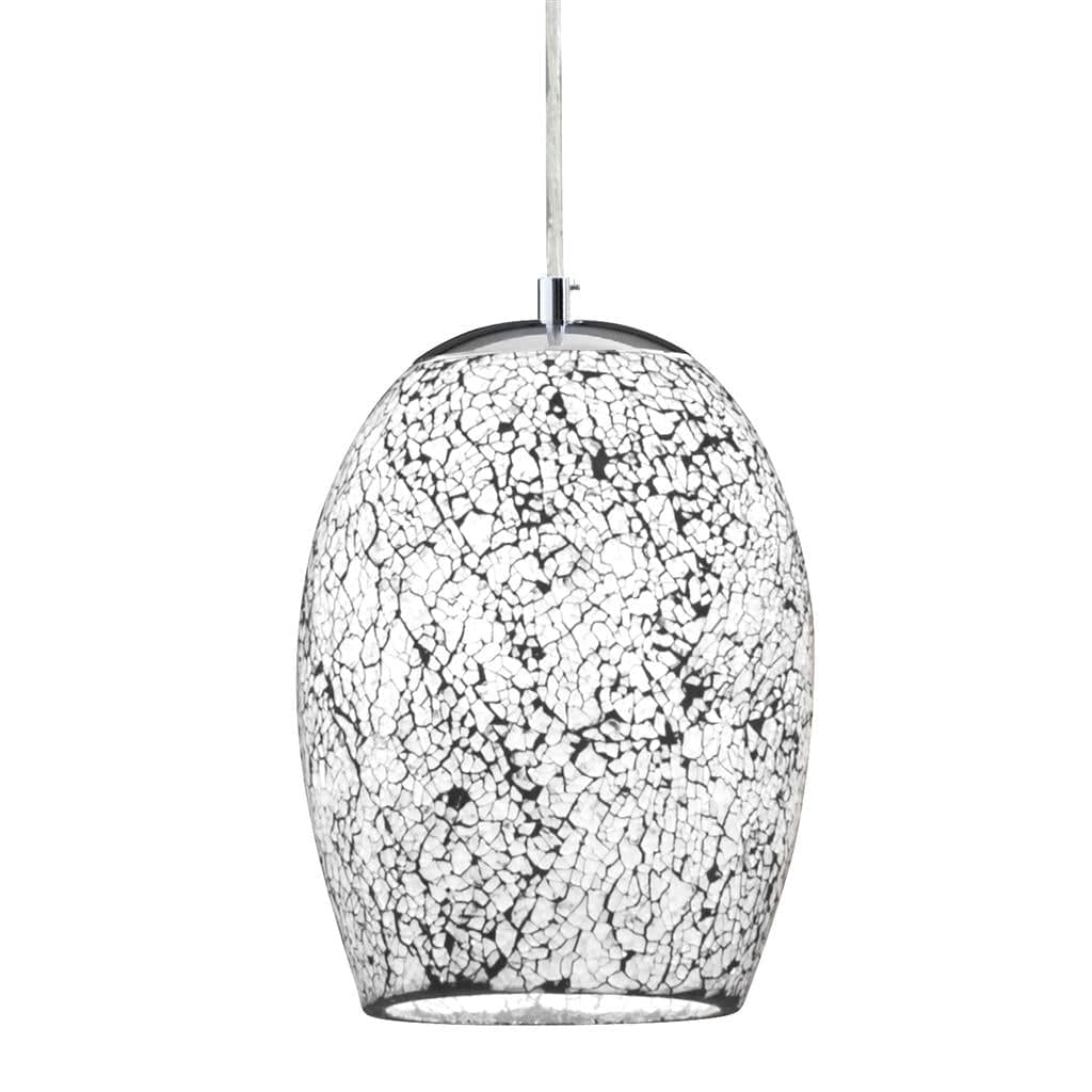 Searchlight Crackle Pendant - Satin Silver & Crackled White Glass 8069WH