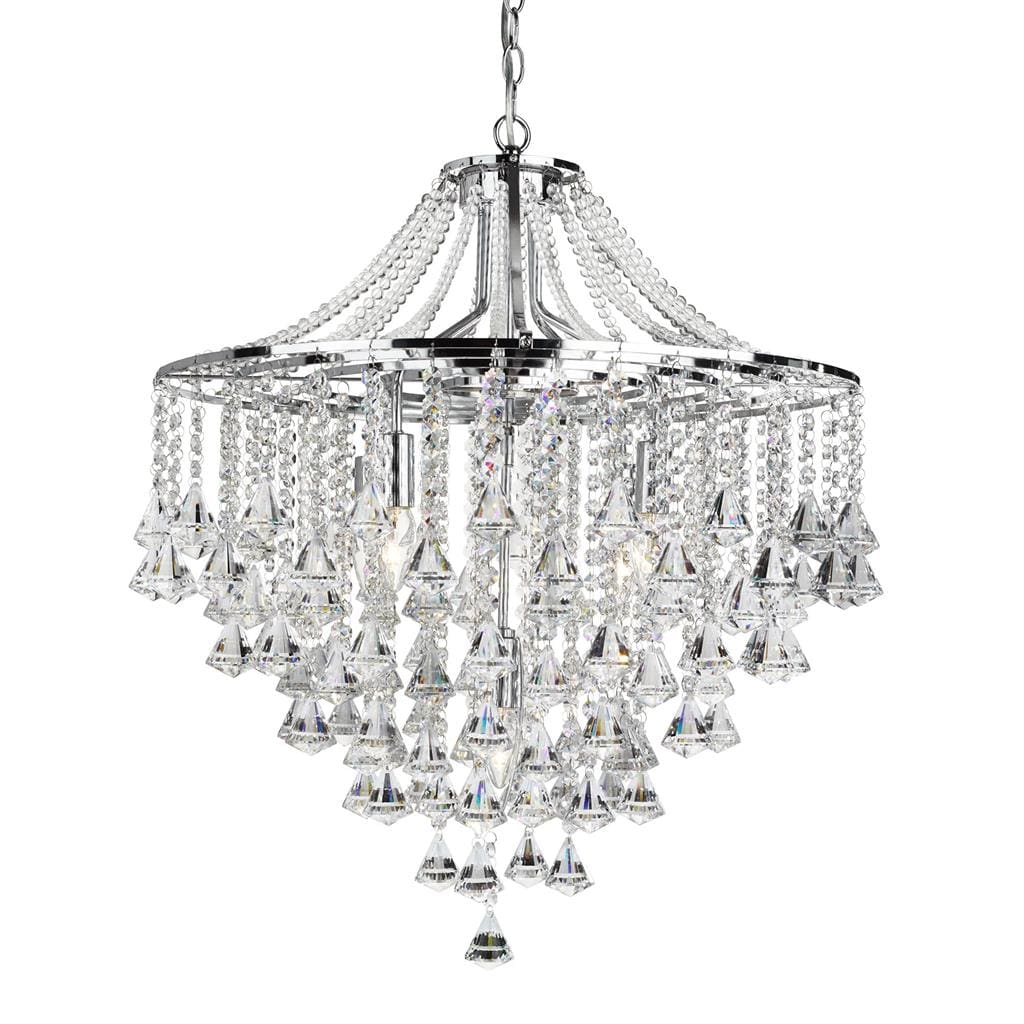 Searchlight Dorchester 5Lt Pendant - Chrome Metal & Clear Crystal 3495-5CC